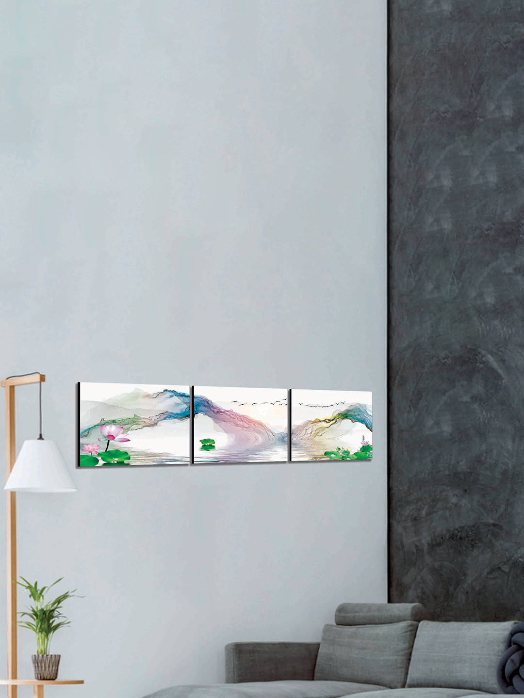 SAF White & Blue 3 Pieces Modern Art Abstract Painting Wall Arts