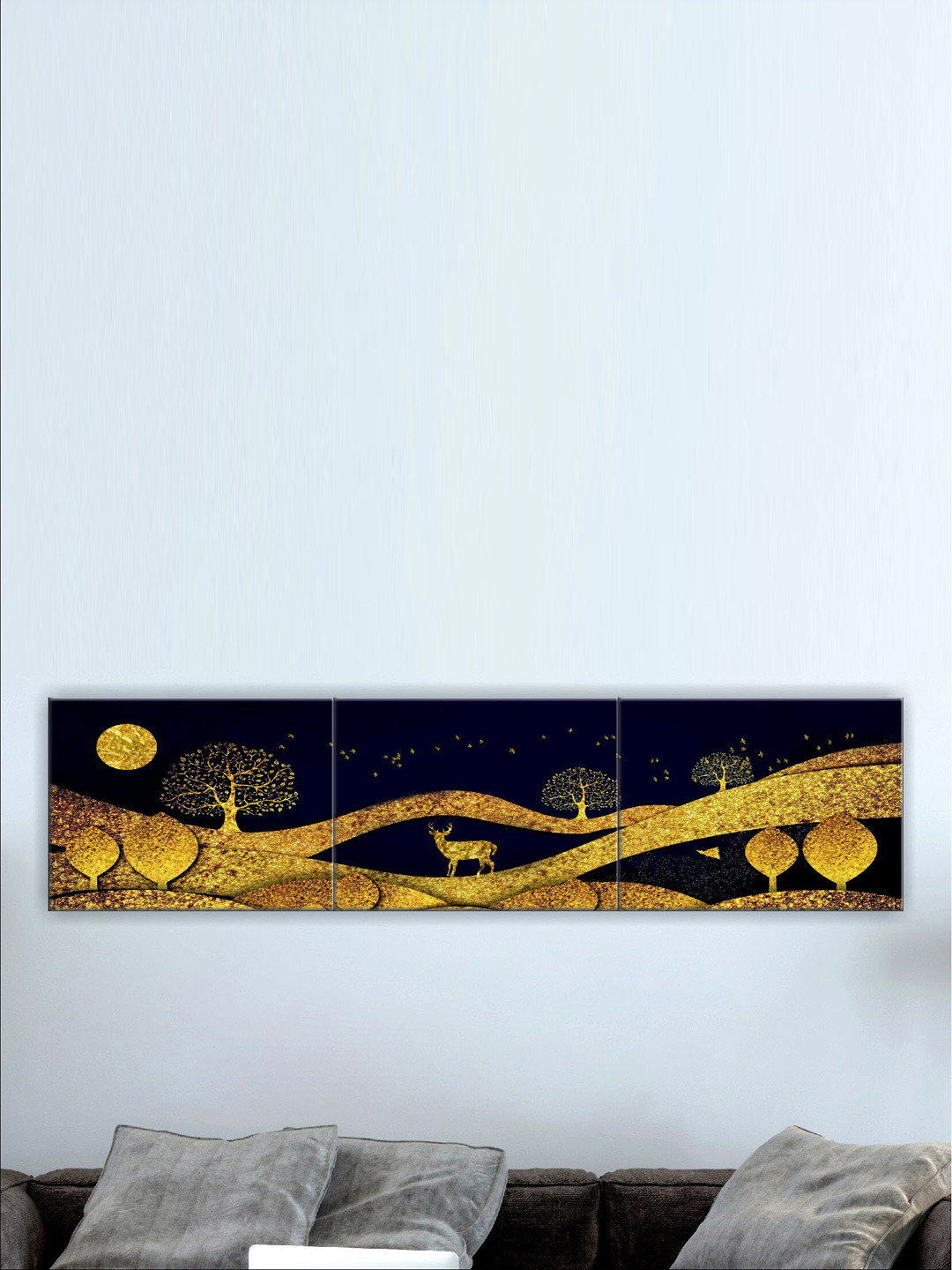 SAF 3 Pieces Black & Gold Modern Art Painting Wall Art