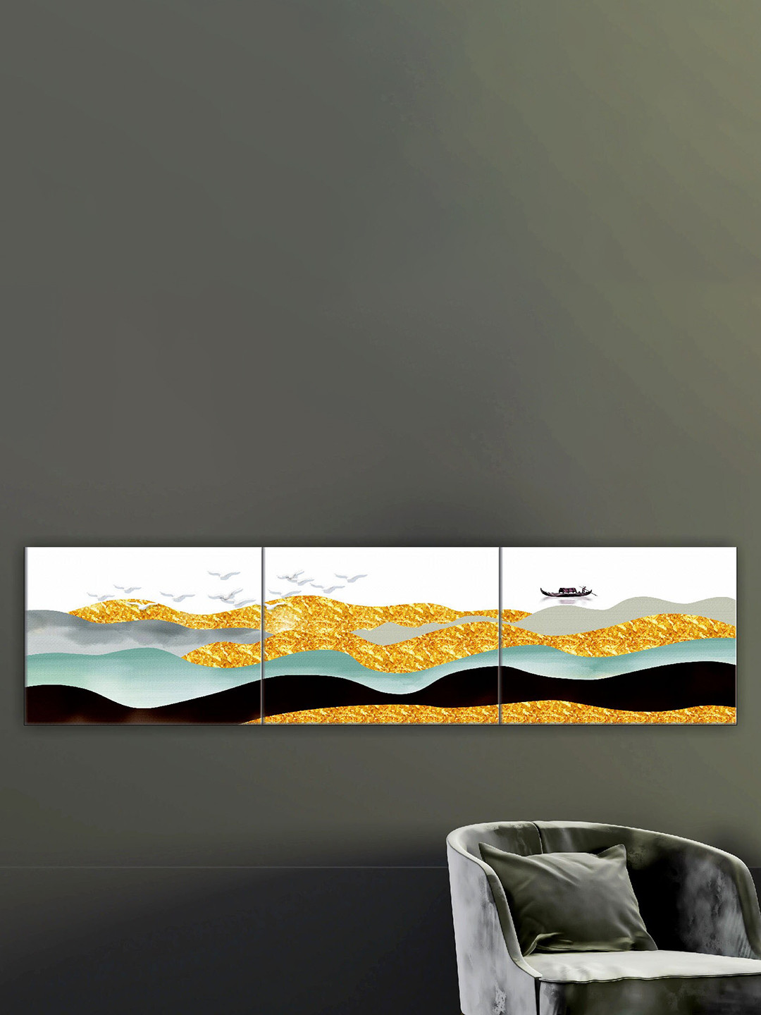 SAF 3 Pieces White & Yellow Modern Painting Framed Wall Art