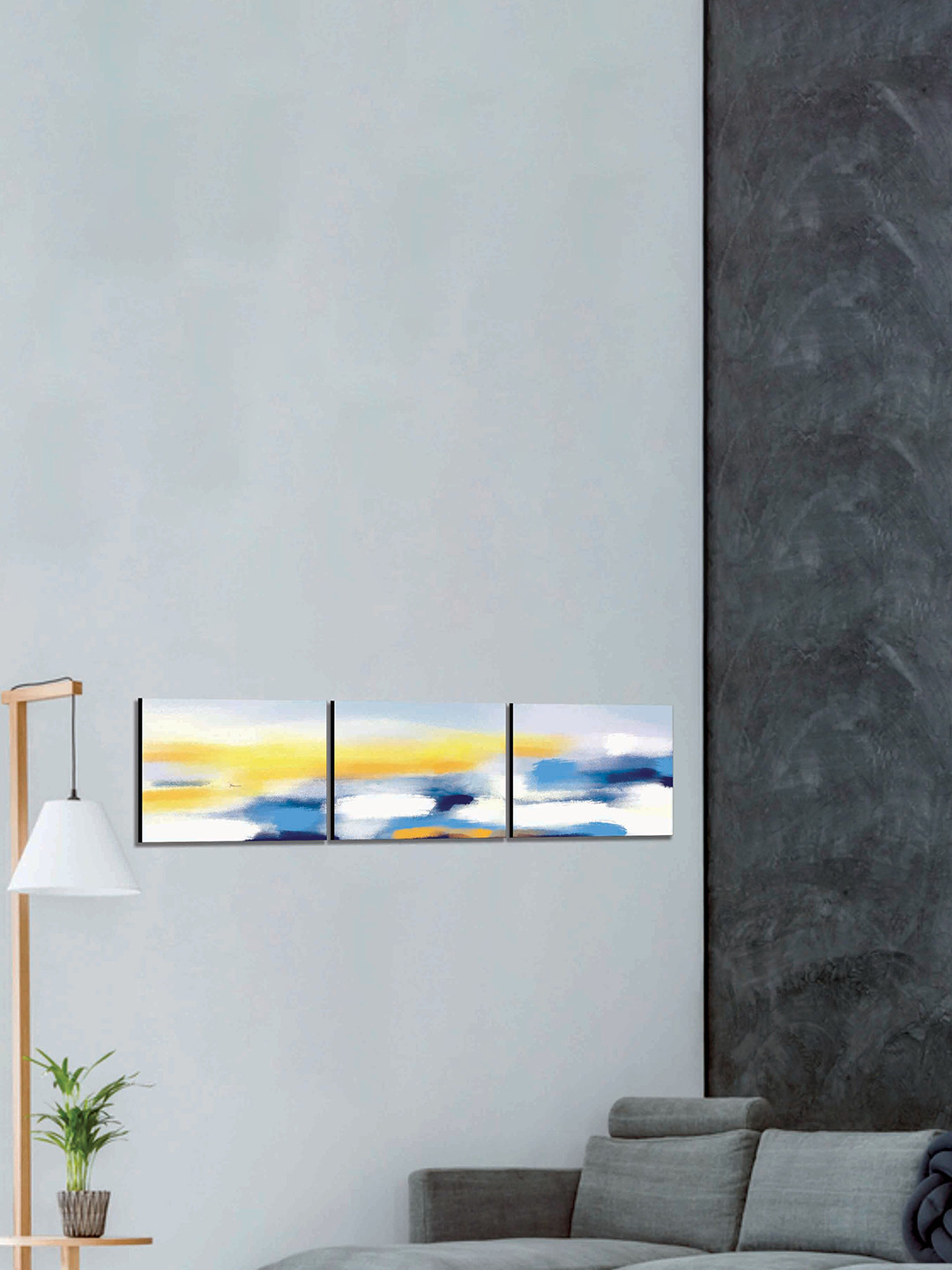 SAF 3 Pieces Blue & White Modern Painting Framed Wall Art