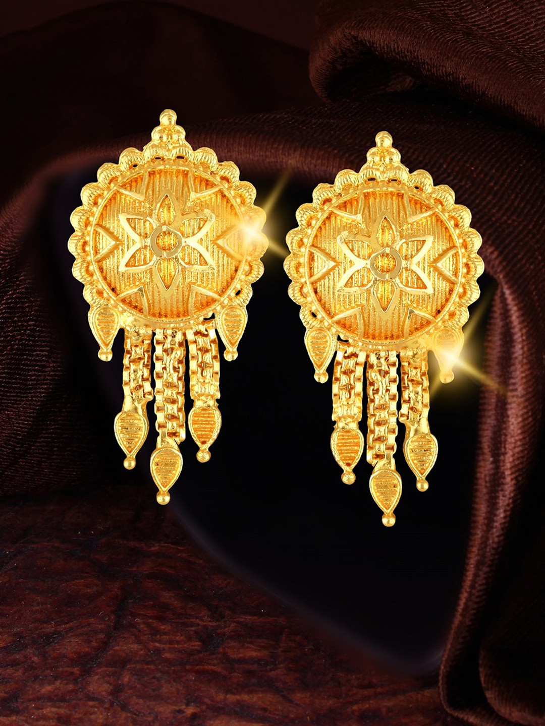 Vighnaharta Gold-Plated Floral Shape Drop Earrings
