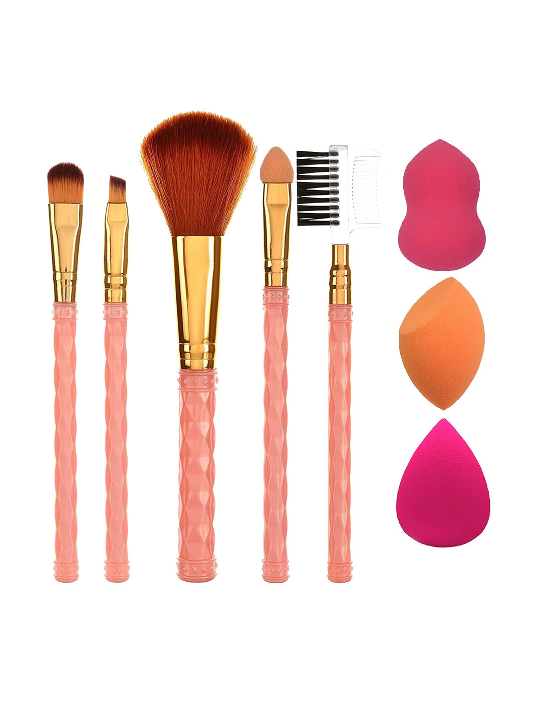 AY Set Of 5 Professional Makeup Brushes + 3 Makeup Sponge