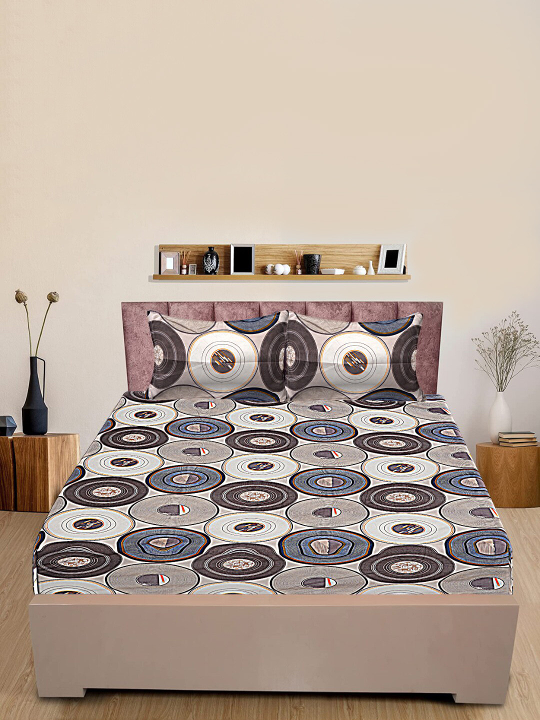 INDHOME LIFE Grey Geometric Pure Cotton Light Weight 200 TC Queen Fine Bedsheet with 2 Pillow Covers-108 x 180 inches