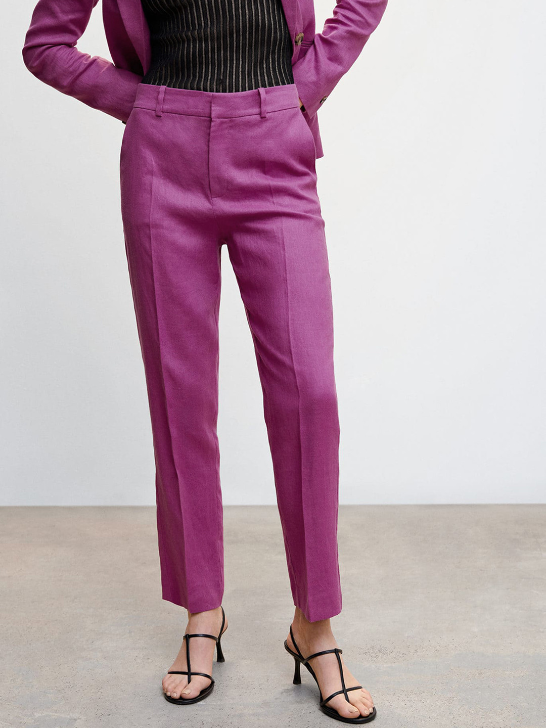 MANGO Women Linen Straight Fit Trousers