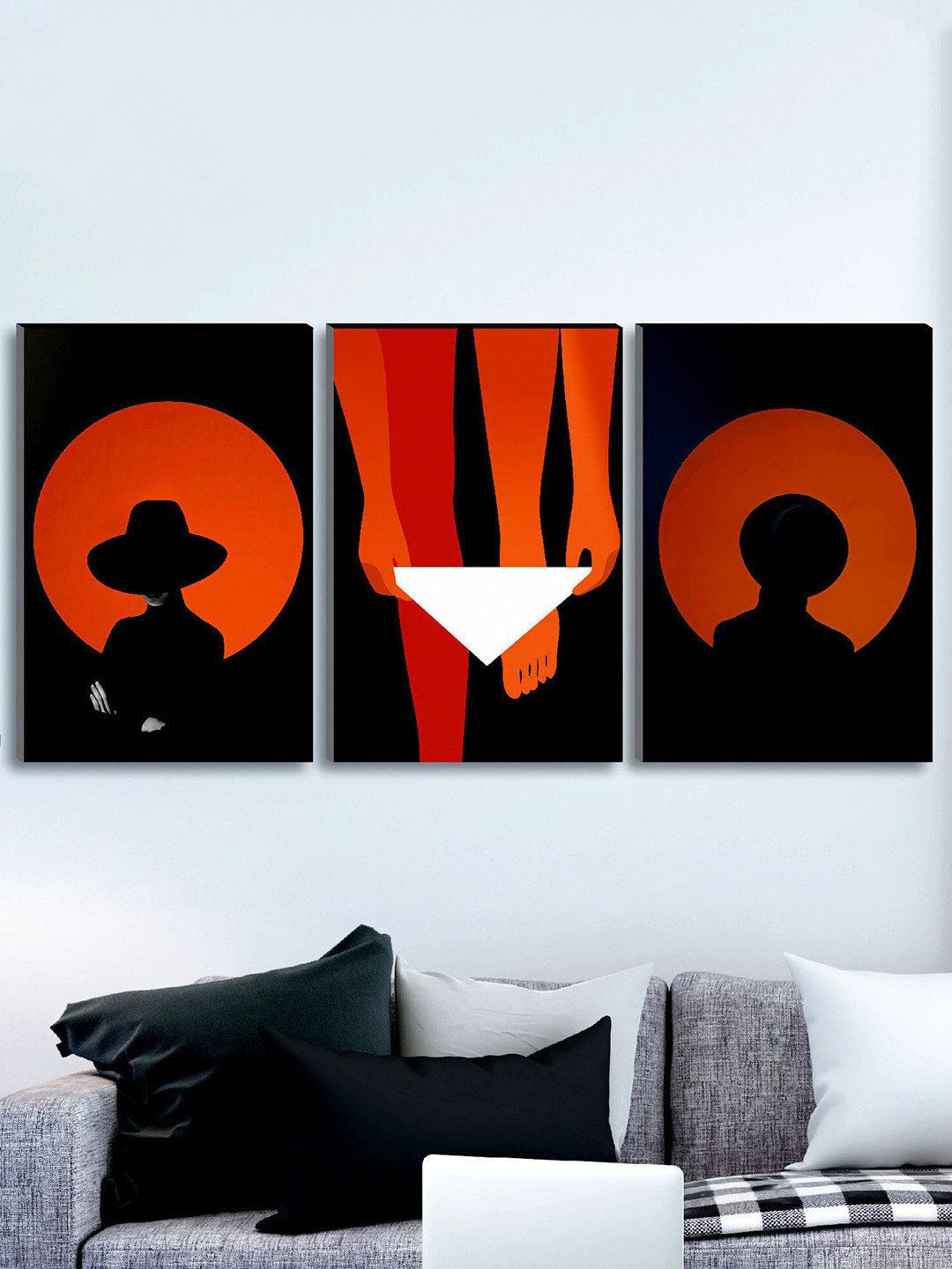 SAF Black & Red 3-Pieces Modern Art Printed UV Coating Framed Wall Art