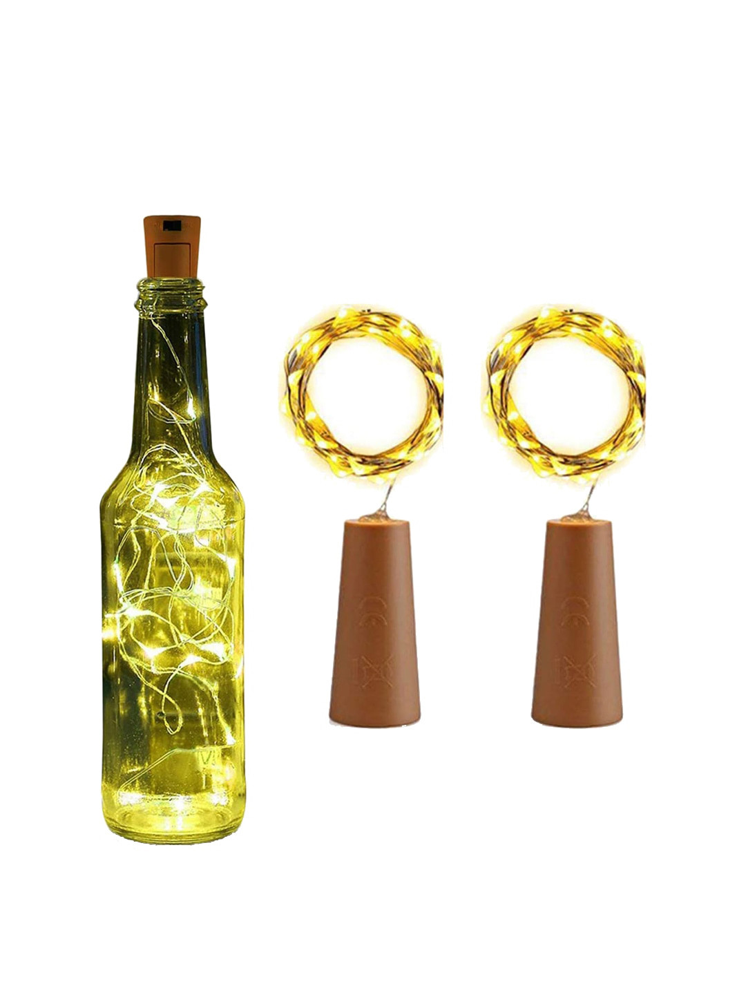 TIED RIBBONS 2 Pieces Yellow Battery Powered Copper Cork LED String Lights 5 M