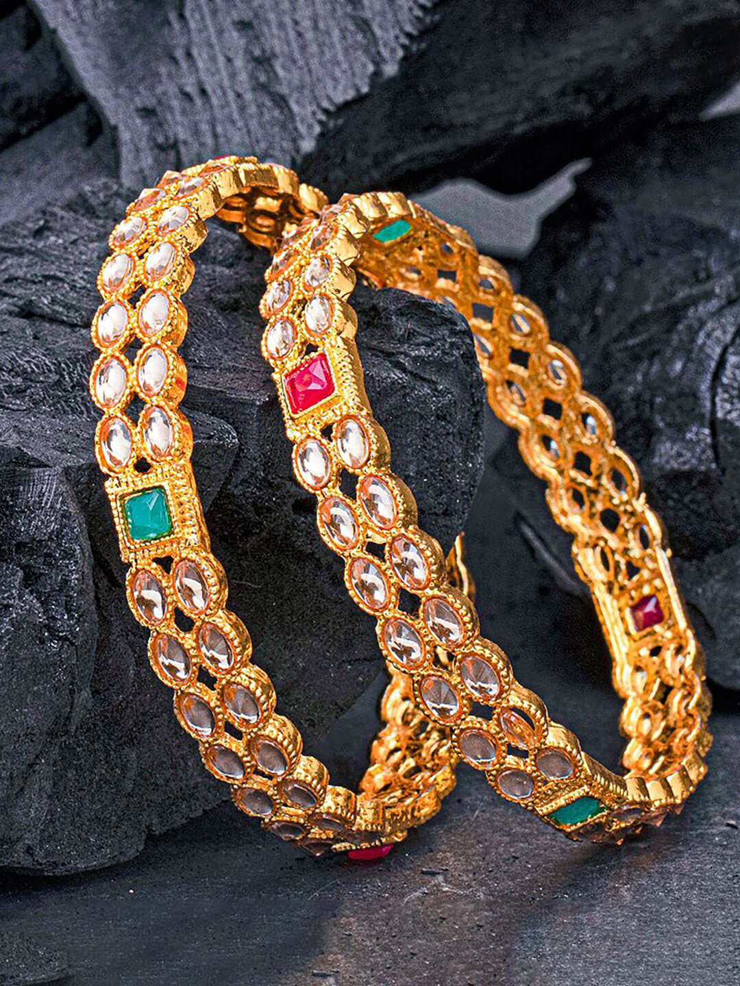 Sukkhi Set 0f 2 Gold-Plated Artificial Stone-Studded Bangles