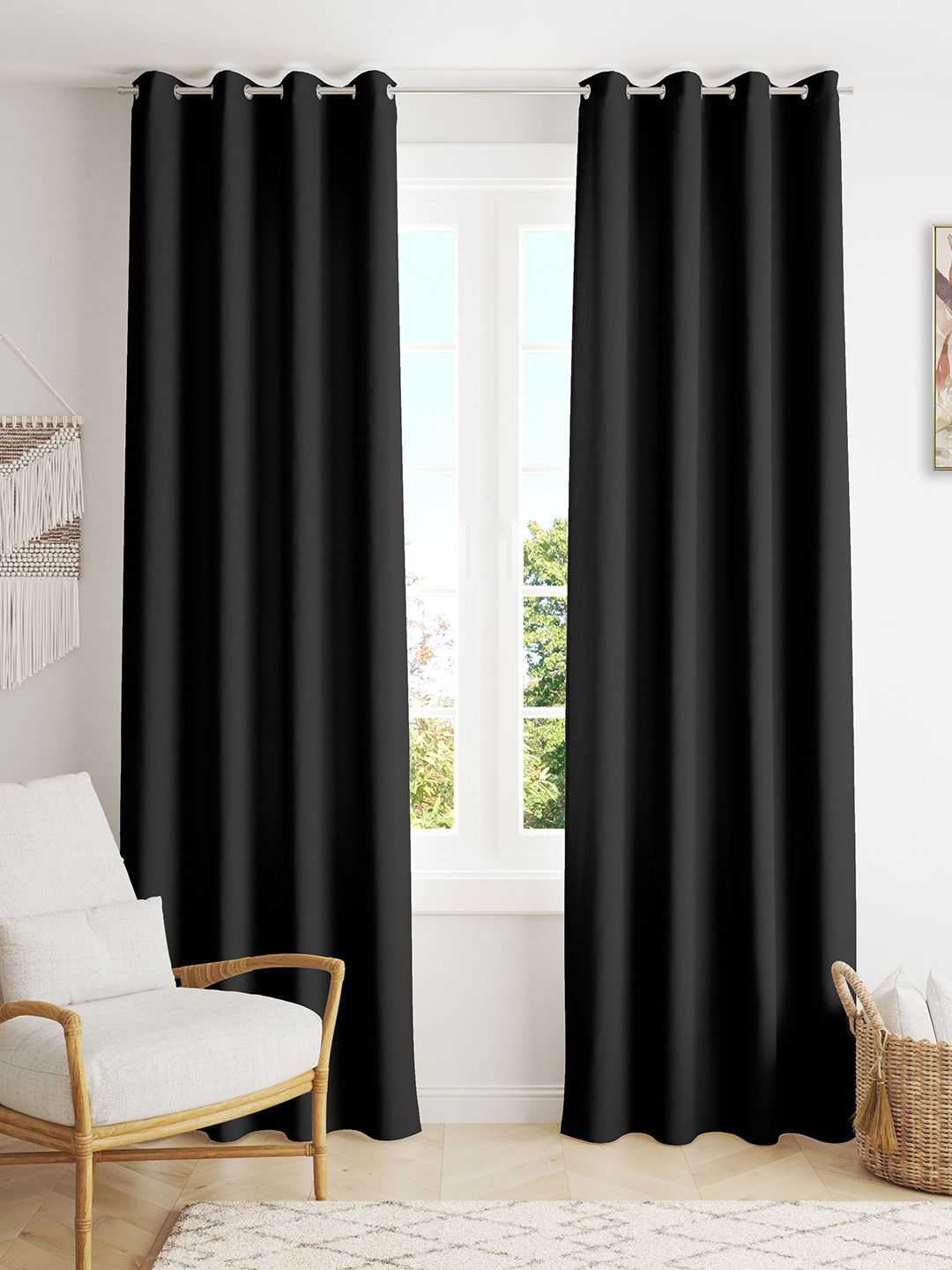 HOMEMONDE Black 2 Pieces Black Out Window Curtain