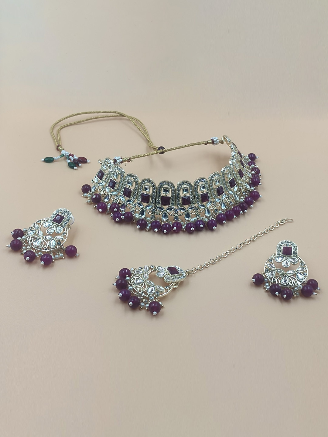 Rhymee Gold-Plated Traditional Kundan Studded Choker Jewellery Set