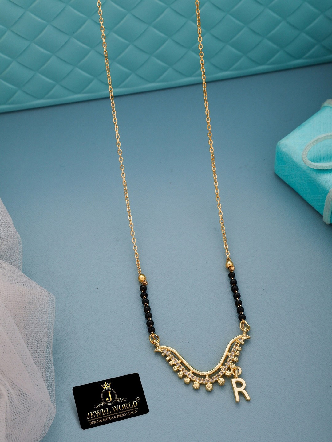 JEWEL WORLD Gold-Plated Alphabet R Charm Mangalsutra