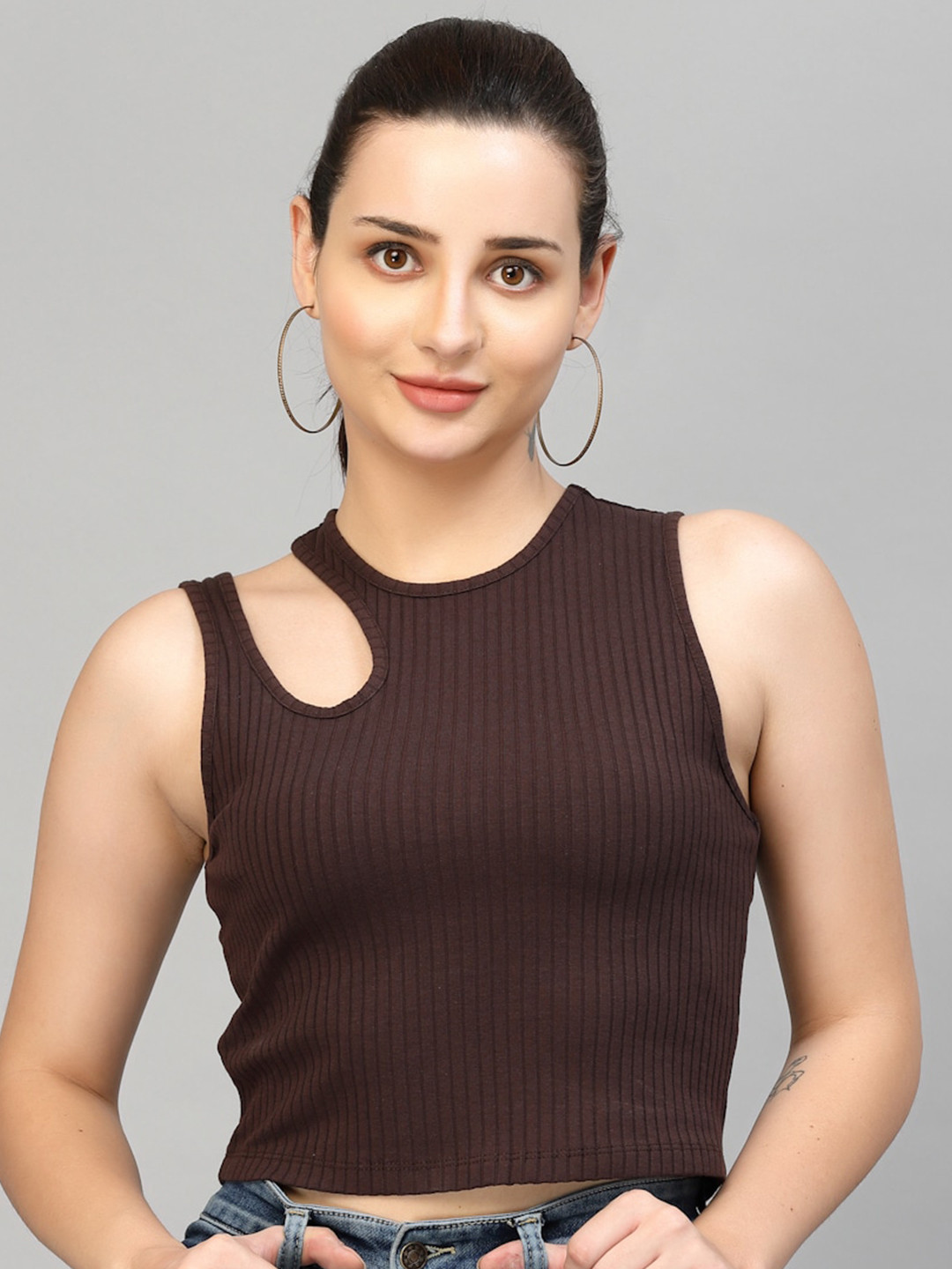 Strong And Brave Odour Free Cut-Out Cotton Fitted Tank Top