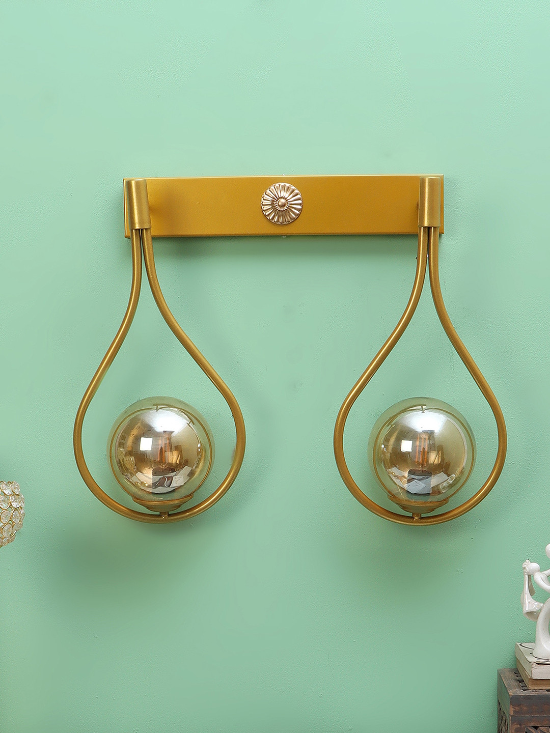 MFD HOME FURNISHING Gold 2 Pieces Glass Wall Lamp