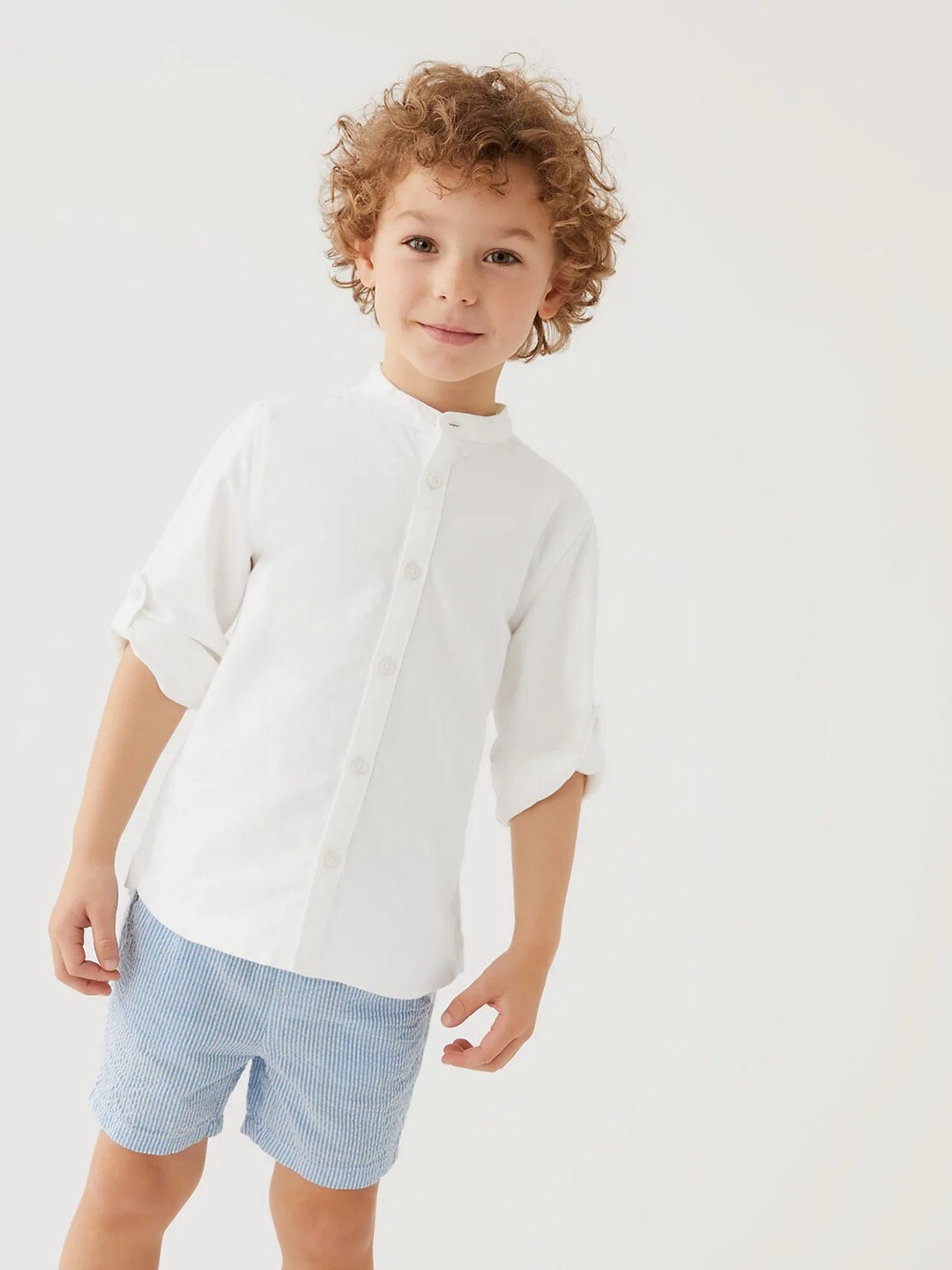 Buy Marks & Spencer Boys Mandarin Collar Pure Cotton Shirt With