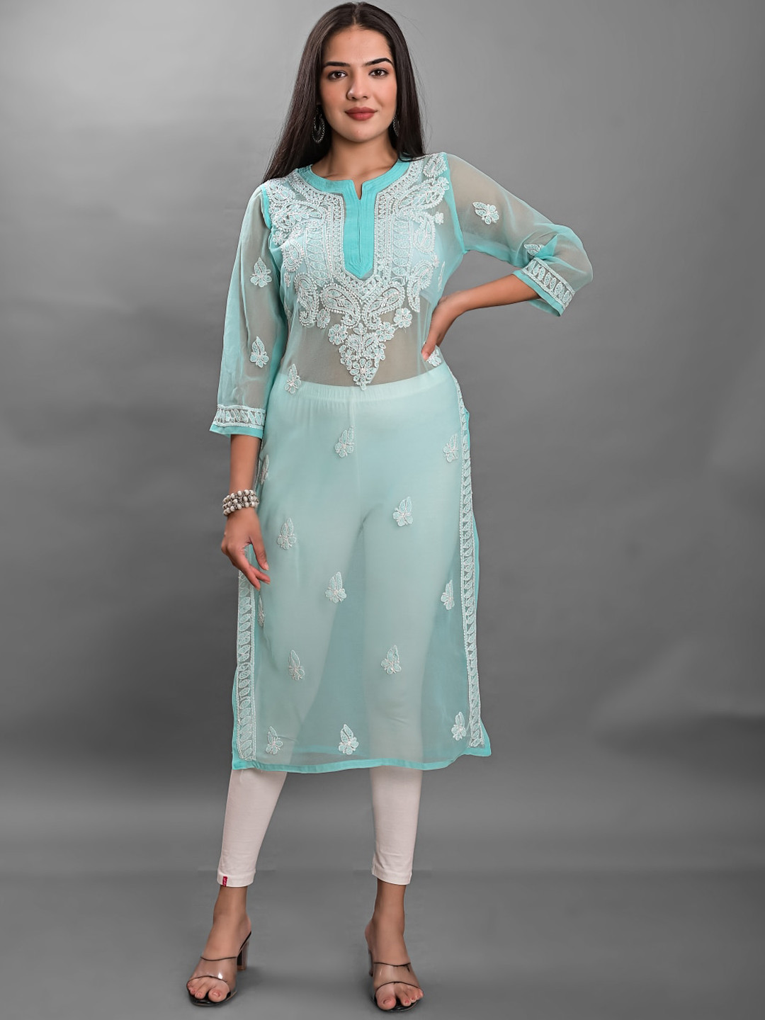 Apratim Ethnic Motifs Chikankari Embroidered Georgette Kurta