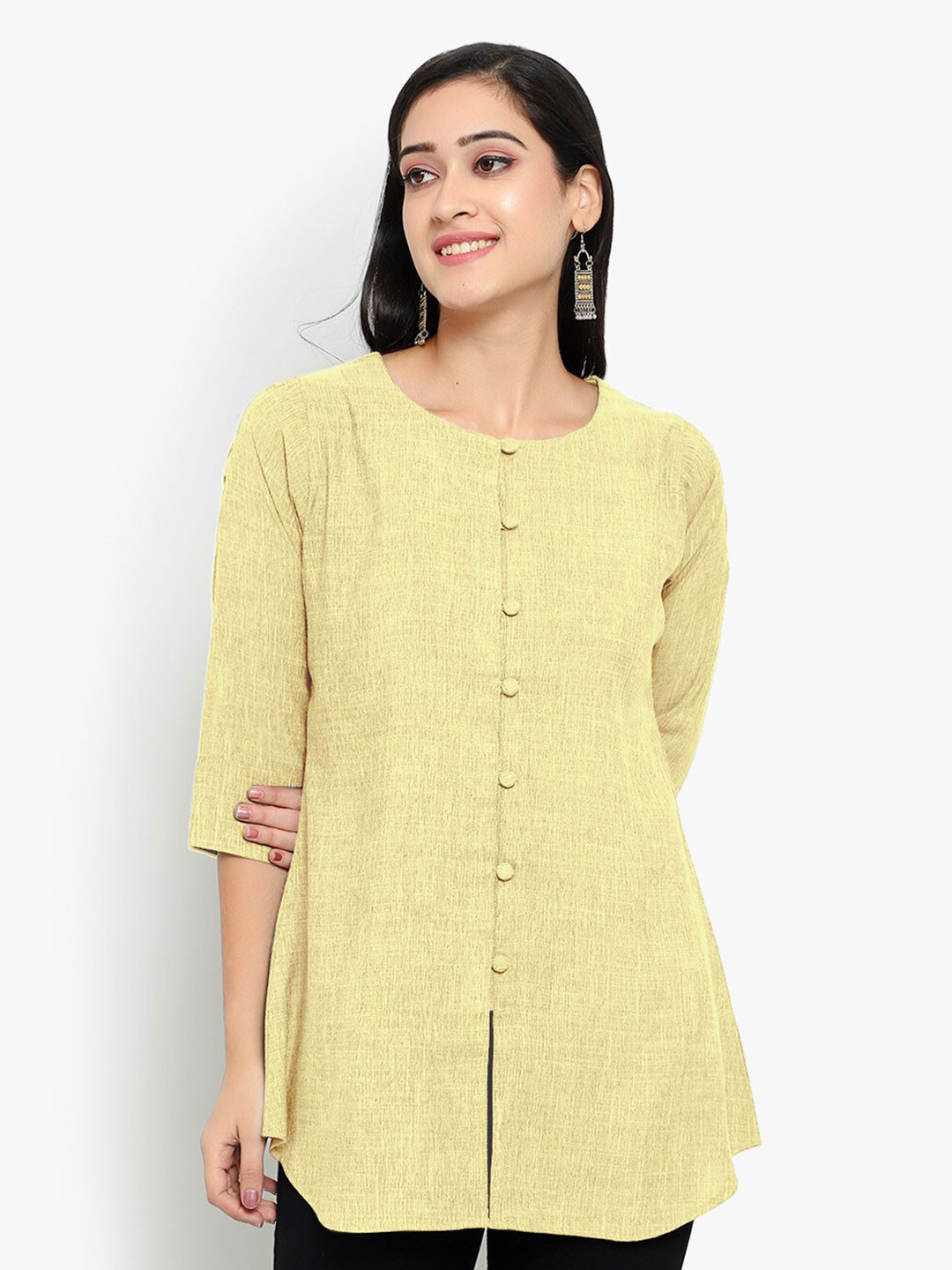 Indietoga Women Solid Casual Cotton Linen Tunic