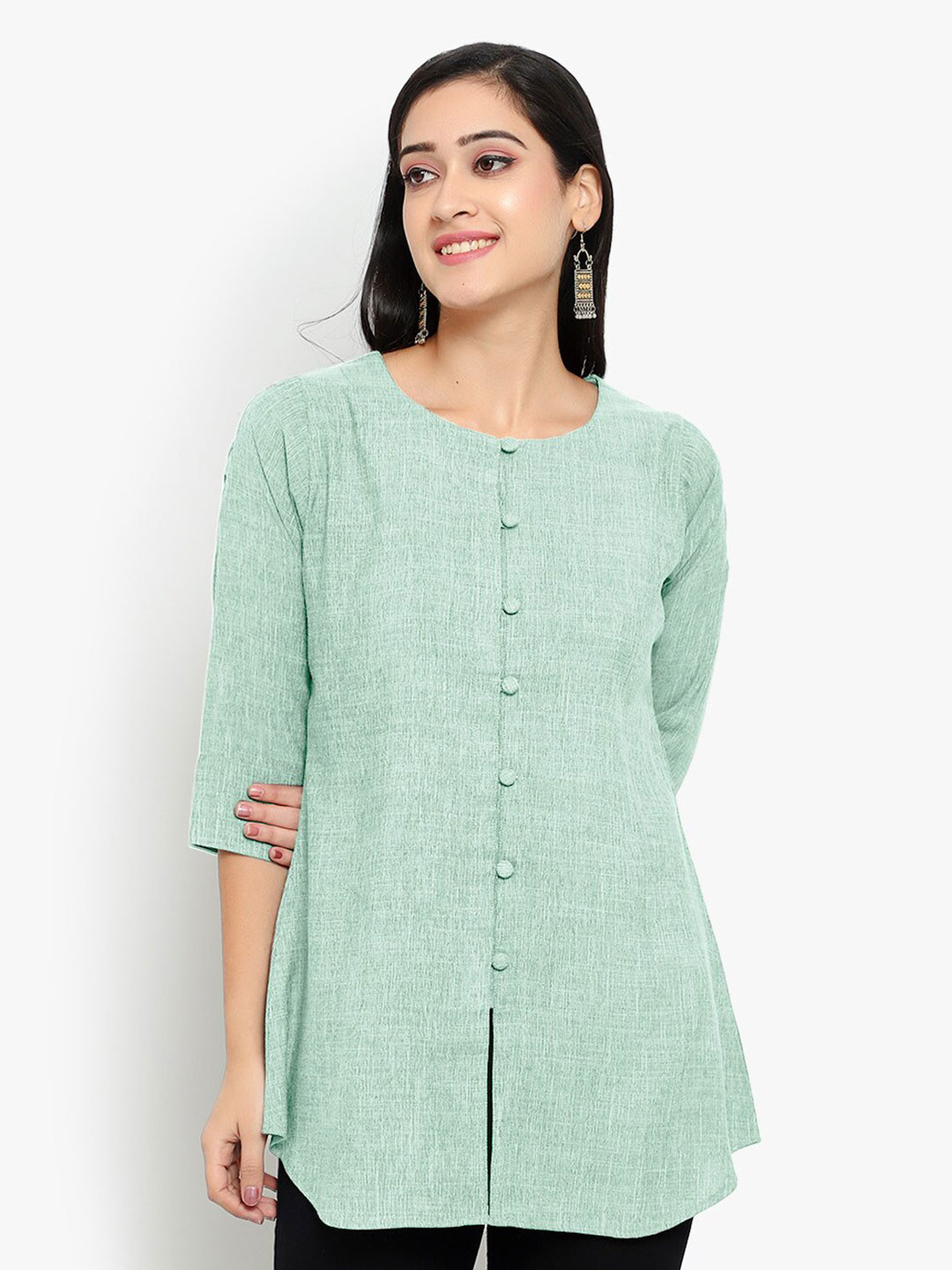 Indietoga Women Solid Casual Cotton Linen Tunic