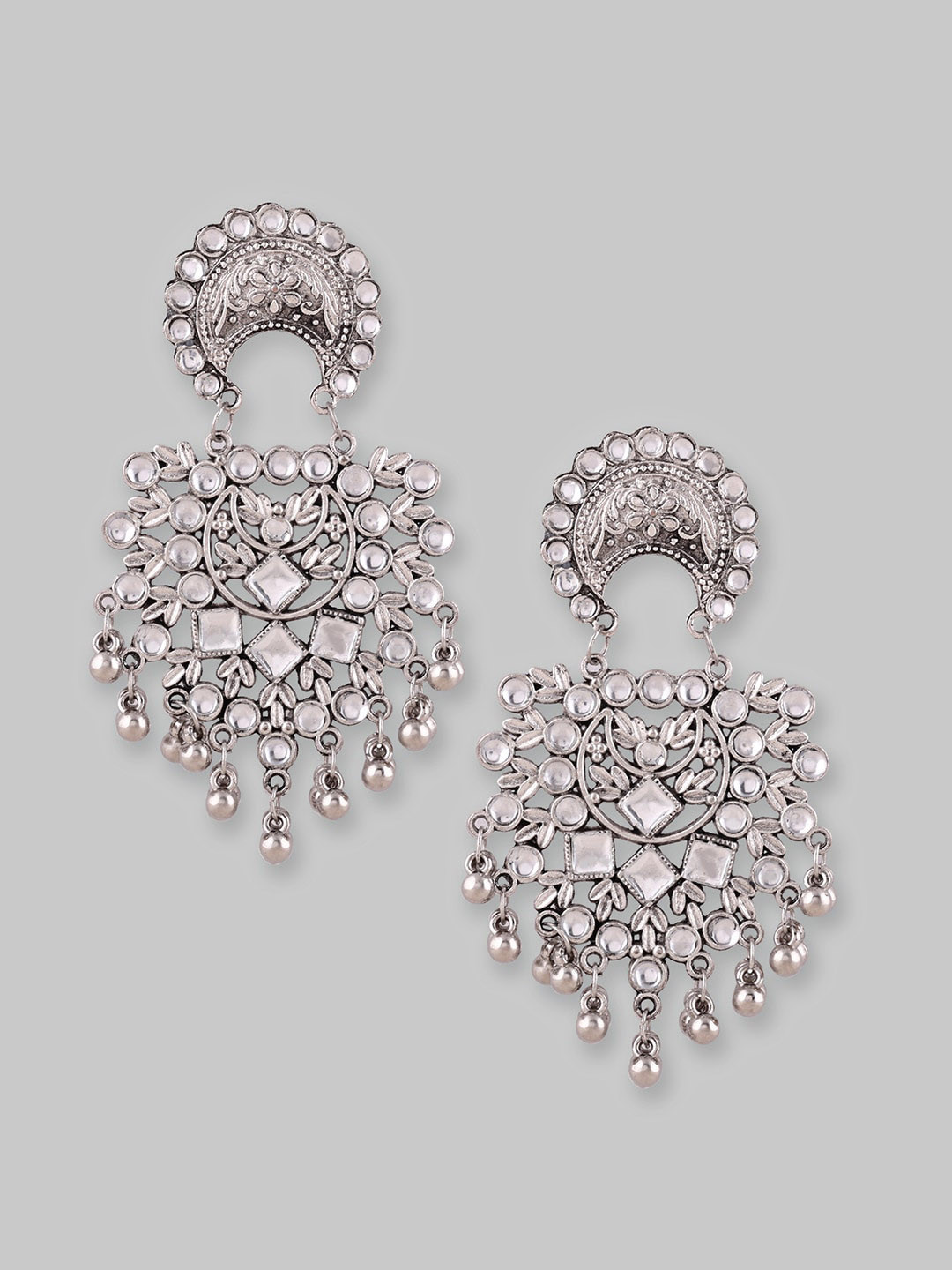 Samridhi DC Silver-Plated Oxidised Contemporary Drop Earrings