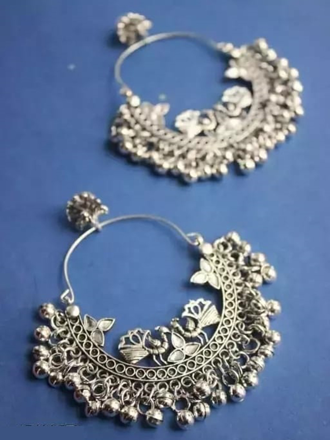 Samridhi DC Silver-Plated Contemporary Oxidised Chandbalis