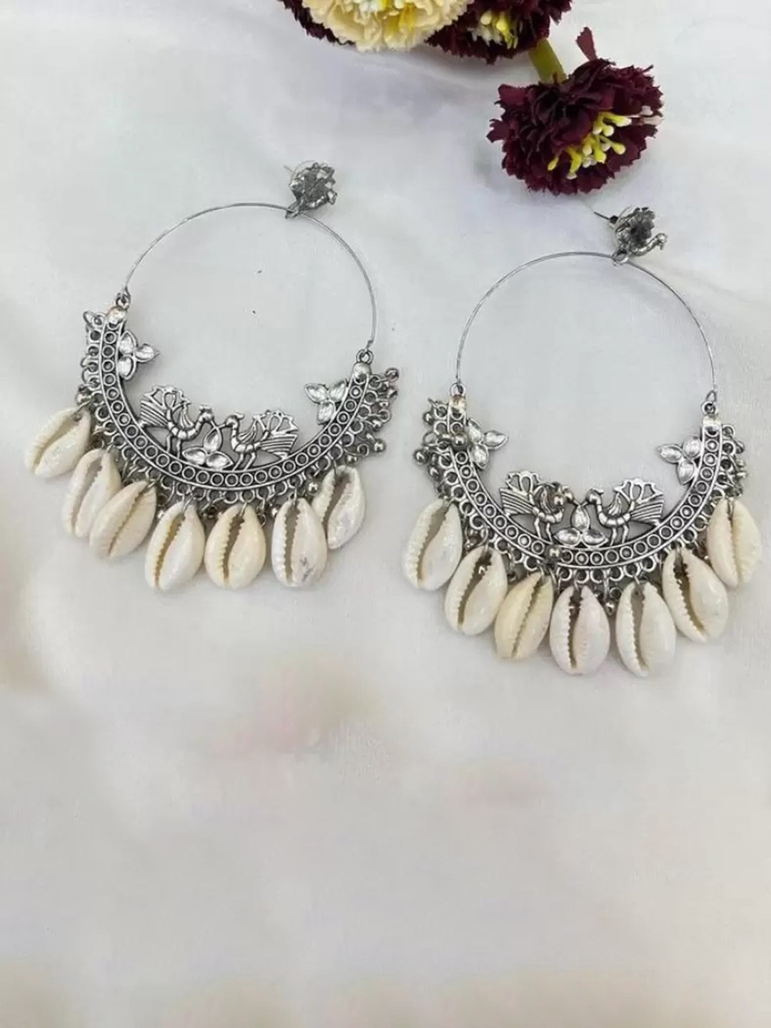 Samridhi DC Silver-Plated Oxidised Drop Earrings