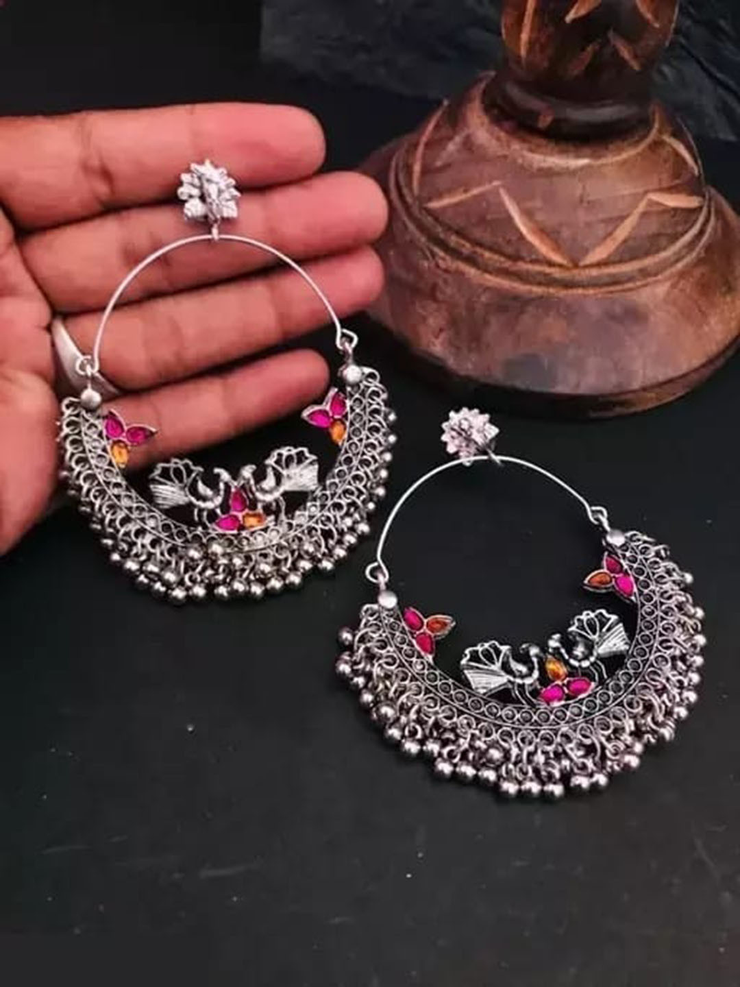 Samridhi DC Silver-Plated Contemporary Chandbalis Earrings