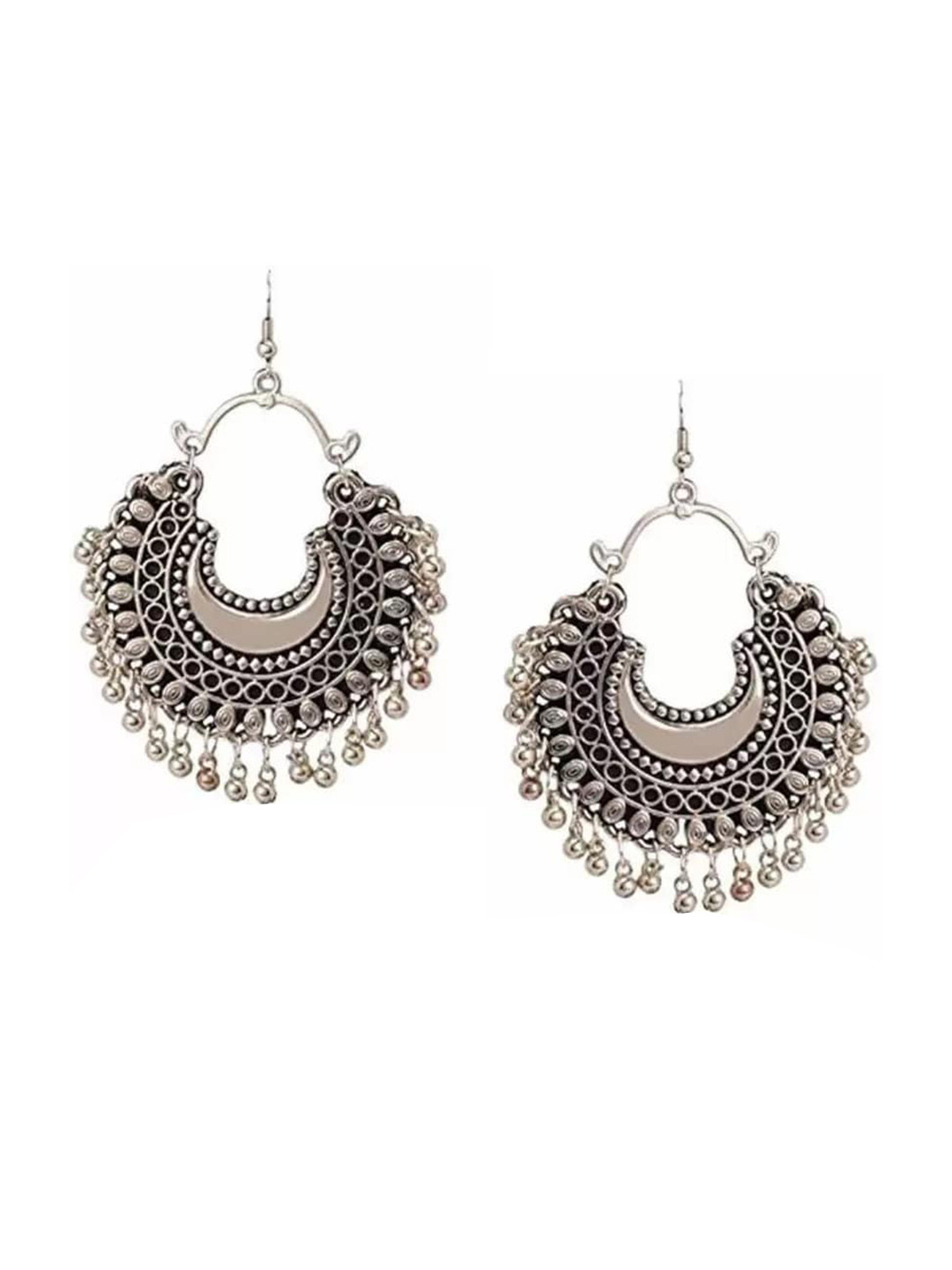 Samridhi DC Silver-Plated Contemporary Oxidised Chandbalis