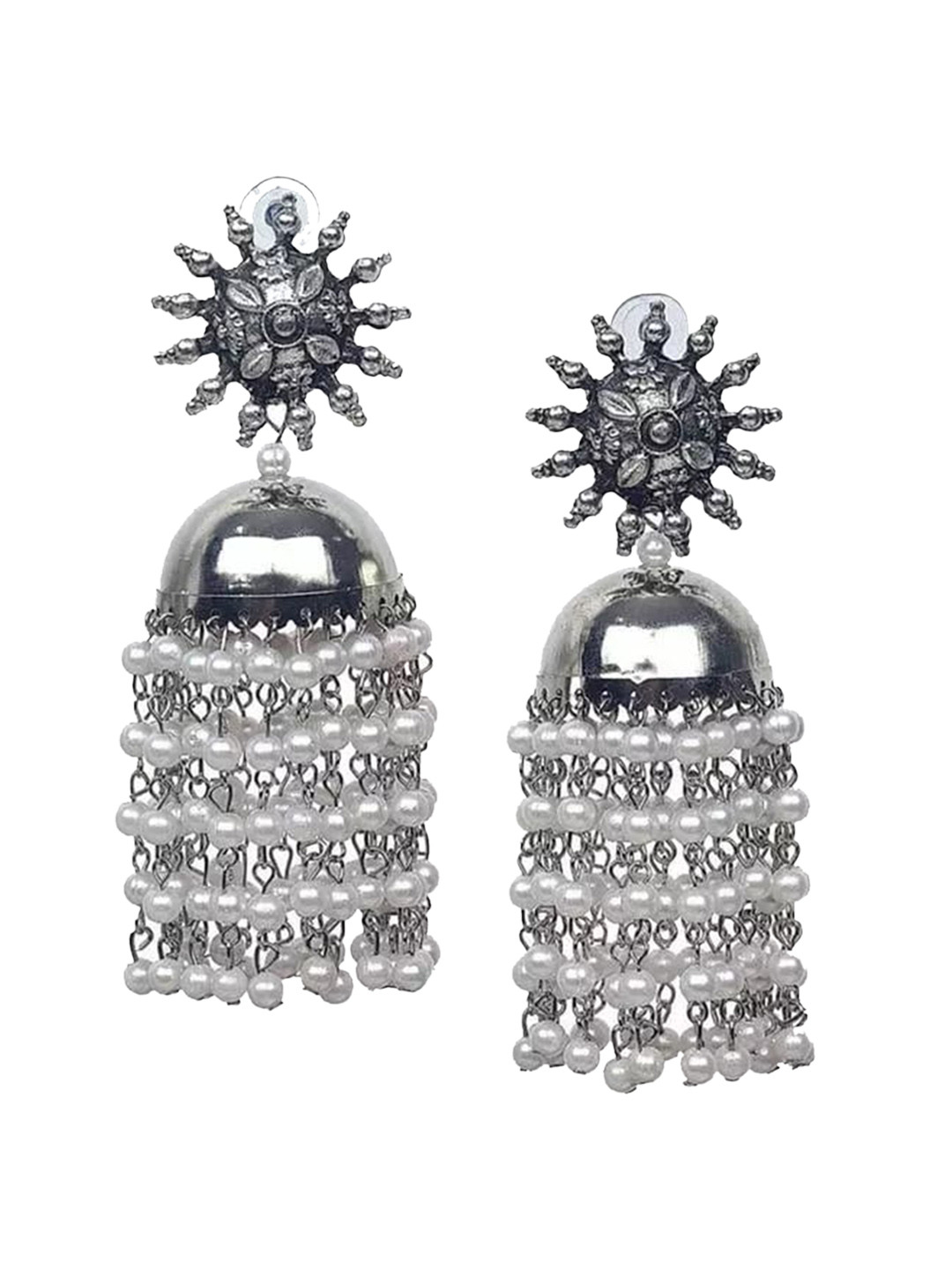 Samridhi DC Silver-Plated Dome Shape Beaded Jhumkas