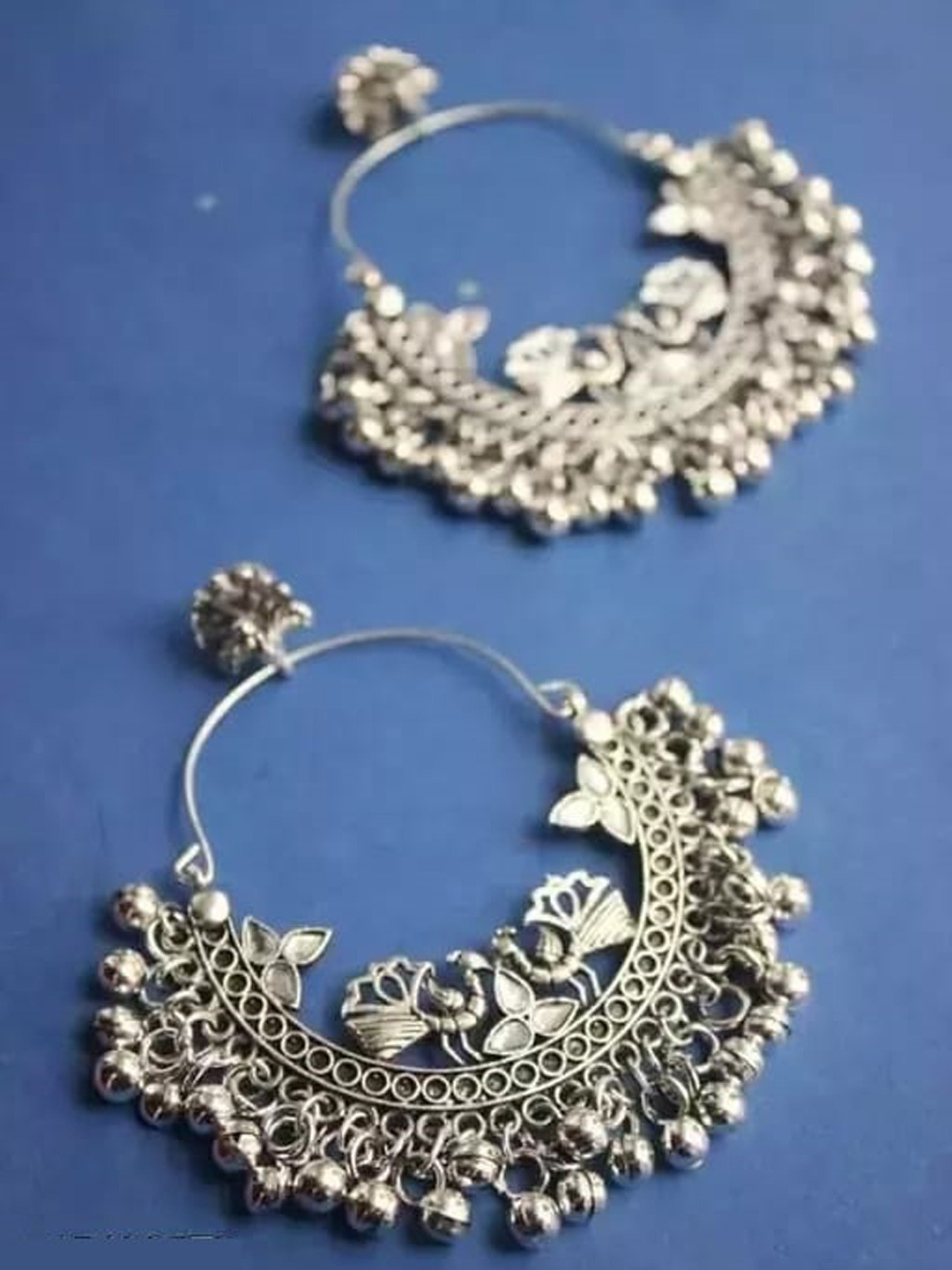 Samridhi DC Silver-Plated Contemporary Chandbalis Earrings