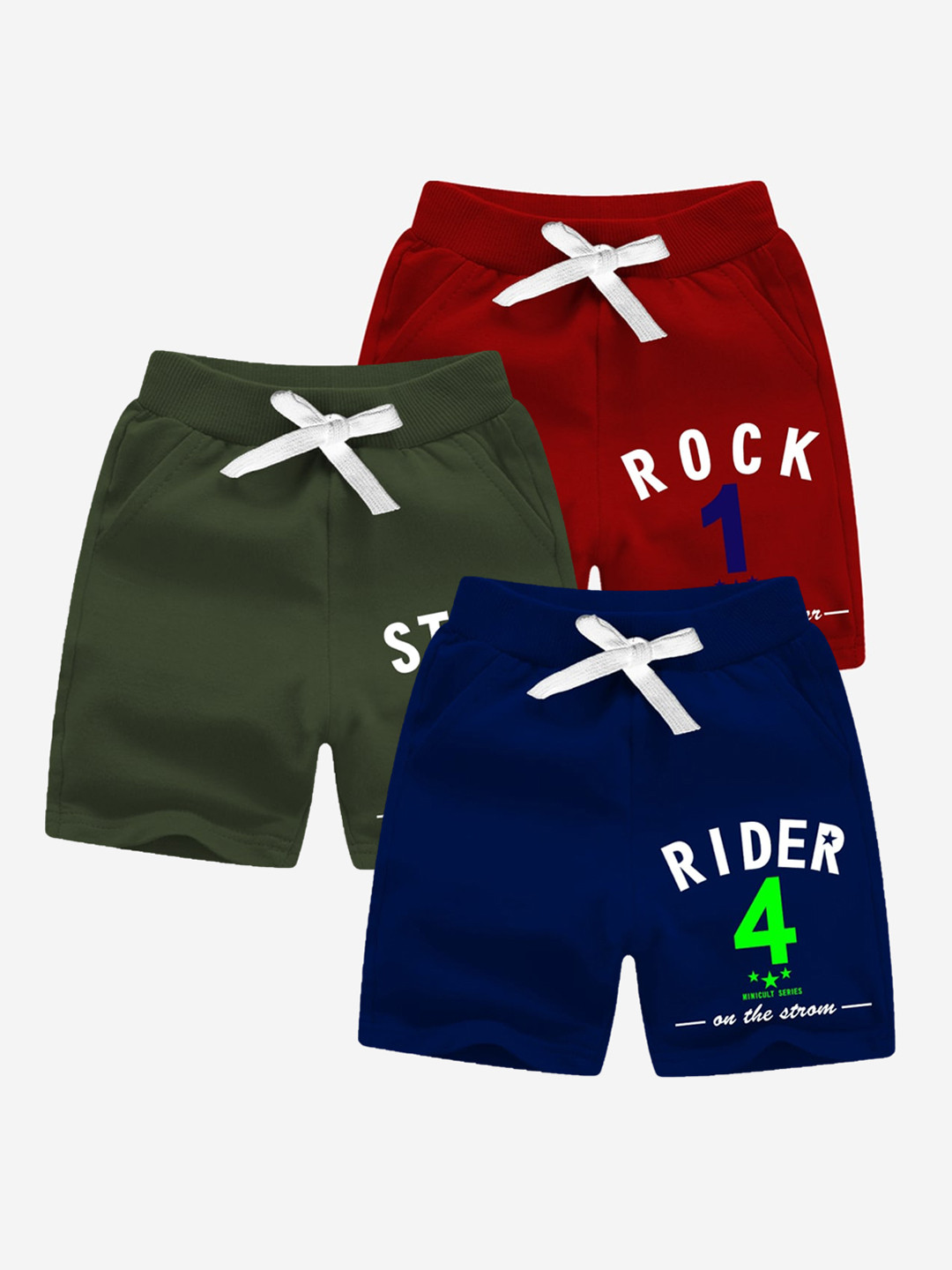 x2o Boys Pack Of 3 Typography Printed Cotton Regular Shorts