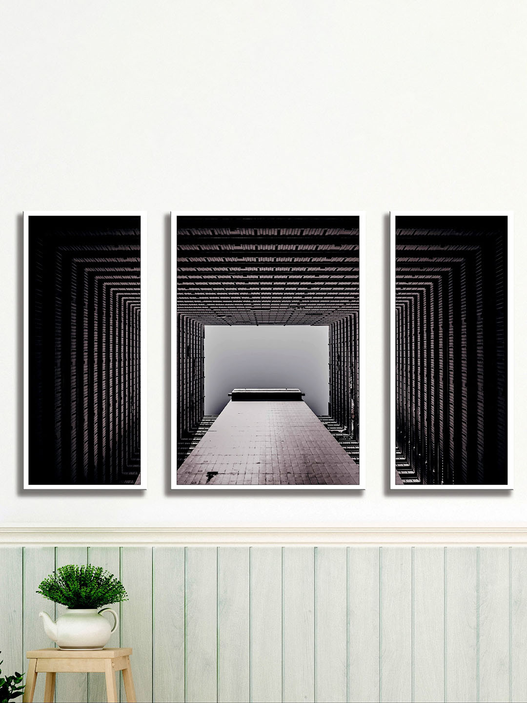 SAF Big Tunnel Printed Wood 3 Piece Wall Paintings Wall Art-22.5 x 13.5In