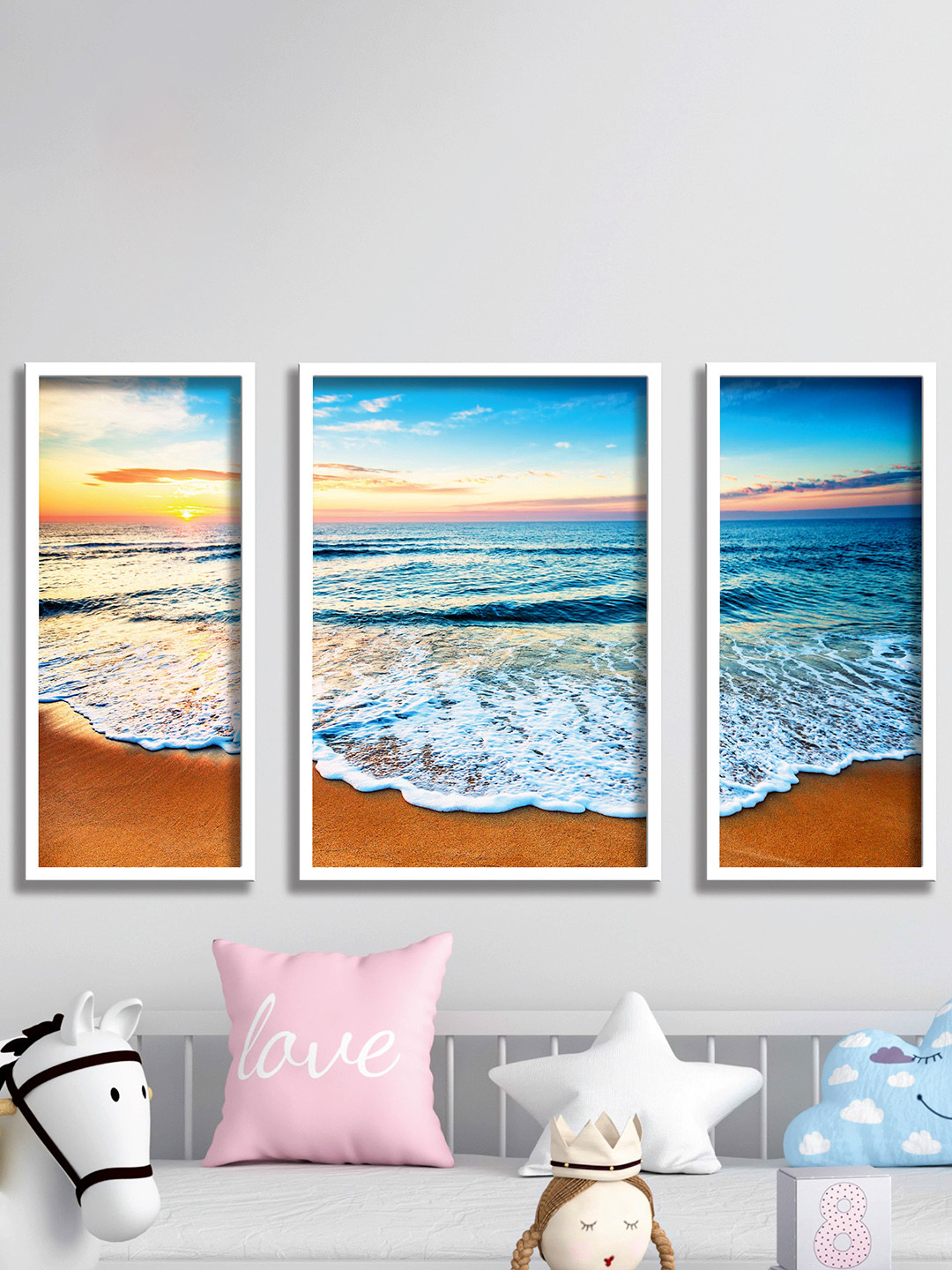 SAF Sea & Waves Paper 2 Piece Wall Rectangle Paintings Wall Art