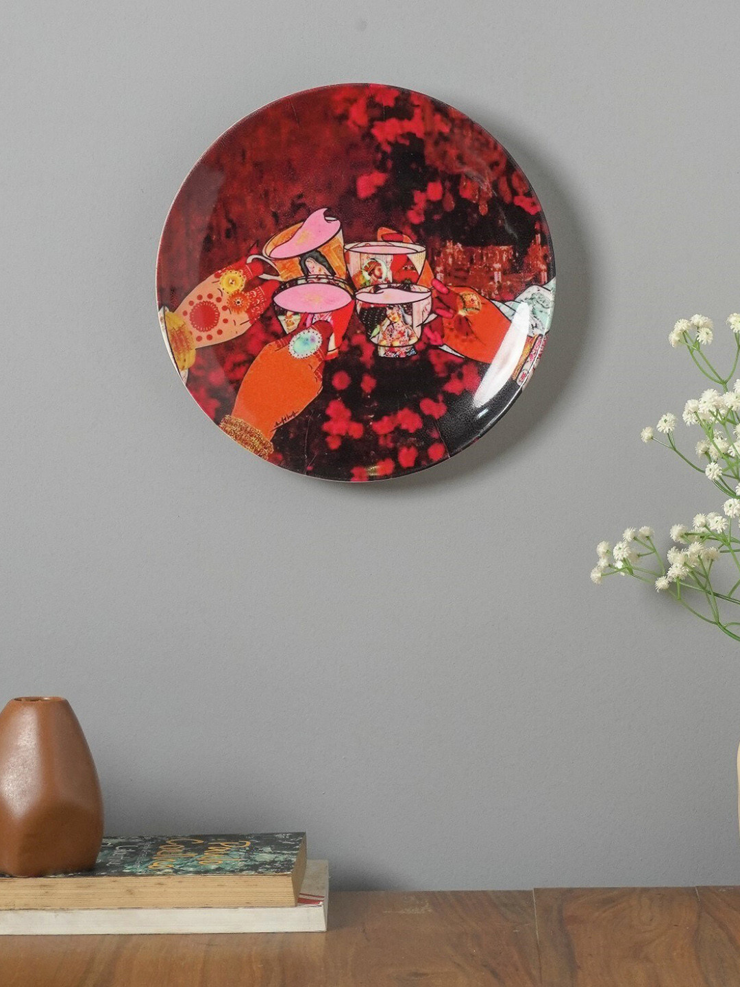 The Decor Mart Mughal Cheers Ceramic Ethnic Motifs Glossy Hanging Hall Wall Plates-10.2In