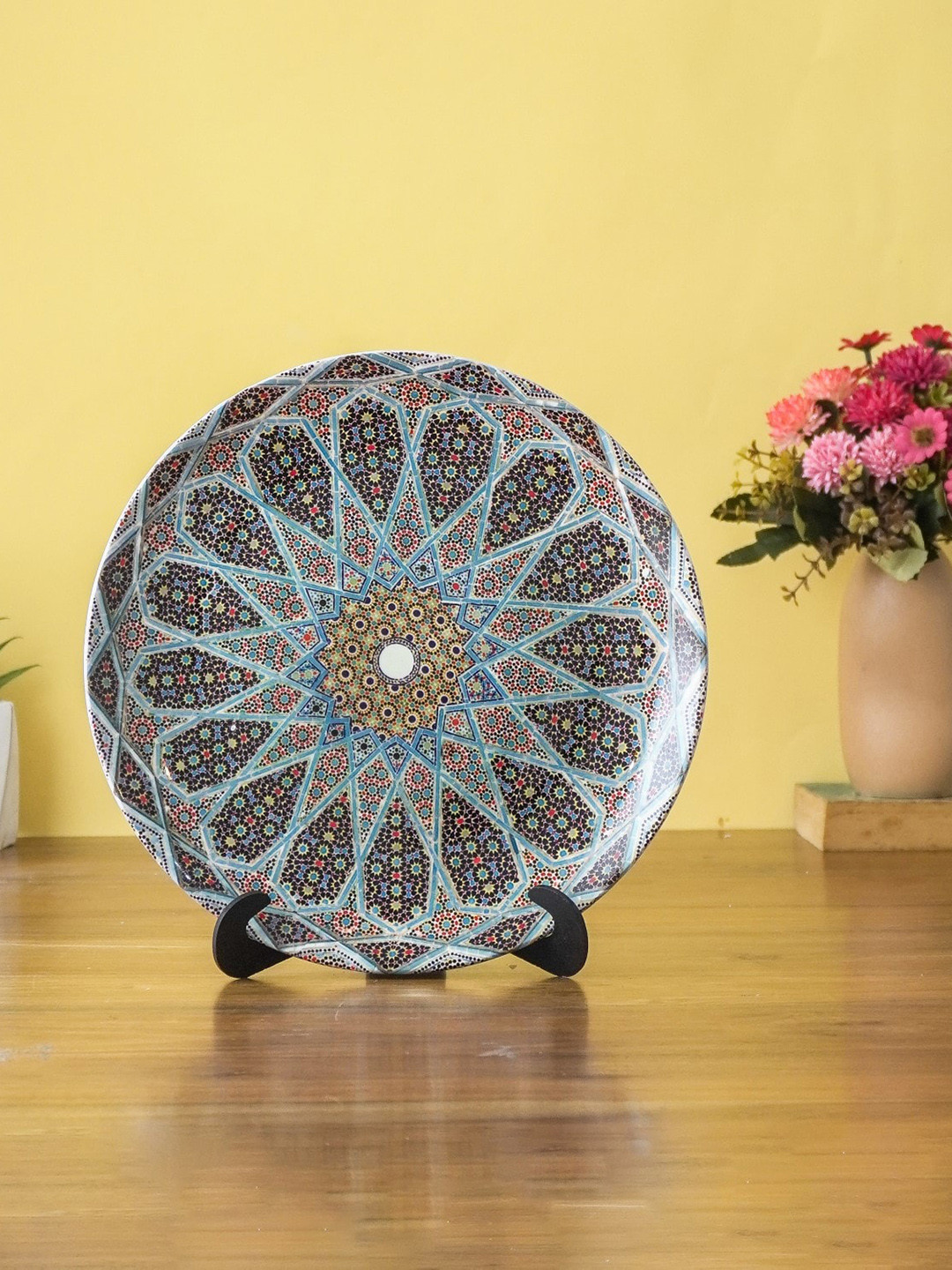 The Decor Mart Turq Tomb Ceramic Ethnic Motifs Glossy Hanging Hall Wall Plates-10.2In