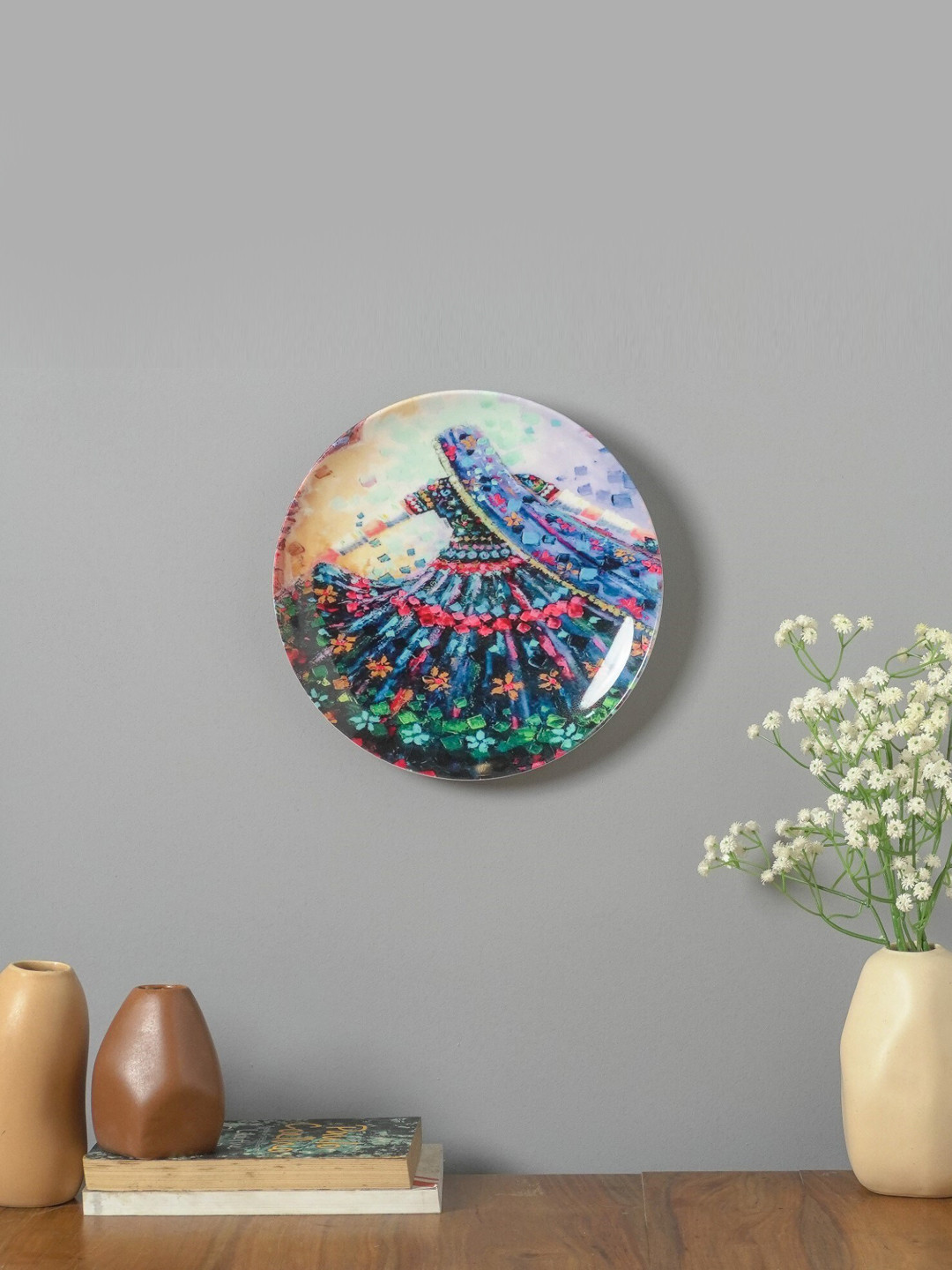 The Decor Mart Folk Dancer Ceramic Ethnic Motifs Glossy Hanging Hall Wall Plates-10.2In
