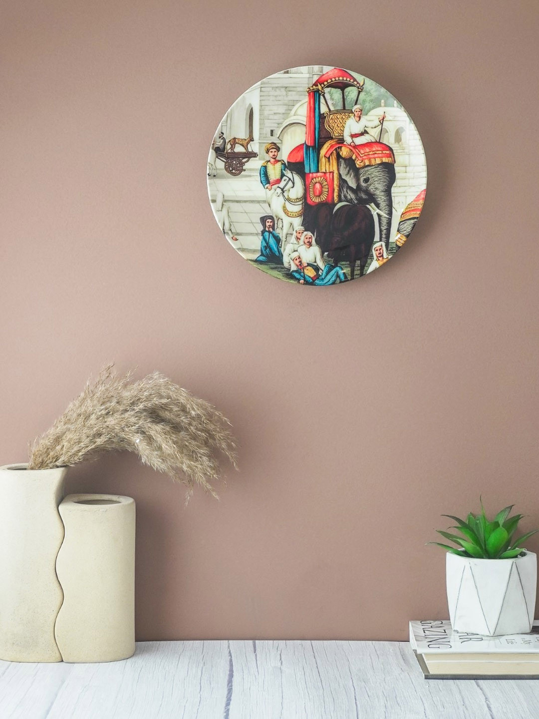 The Decor Mart Royal Elephant Ceramic Ethnic Motifs Glossy Hanging Hall Wall Plates-10.2In