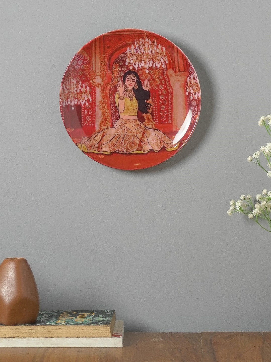 The Decor Mart Mujra Mehfil Ceramic Ethnic Motifs Glossy Hanging Hall Wall Plates-10.2In