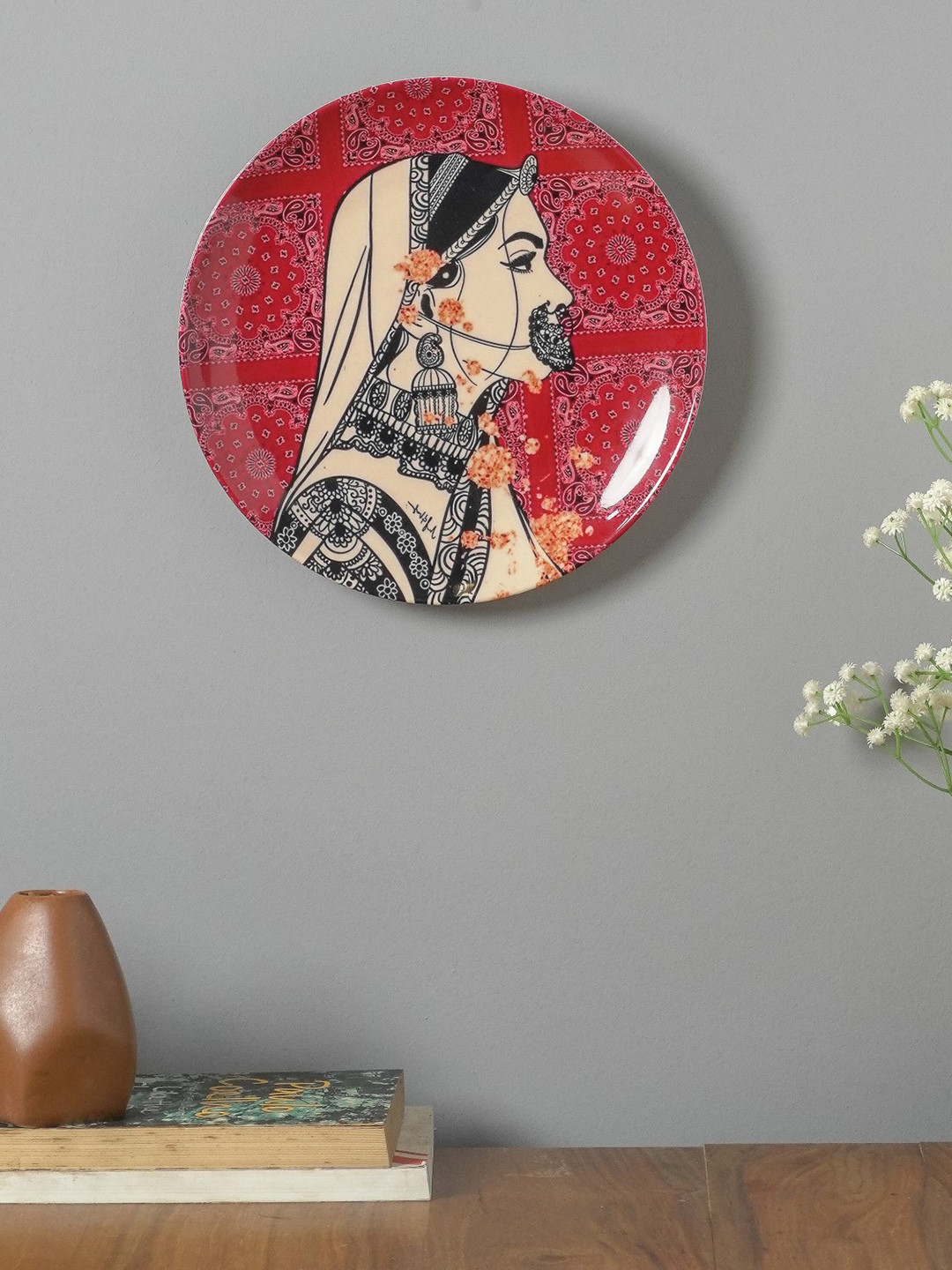The Decor Mart Rani Padmavat Ceramic Ethnic Motifs Glossy Hanging Hall Wall Plates-10.2In