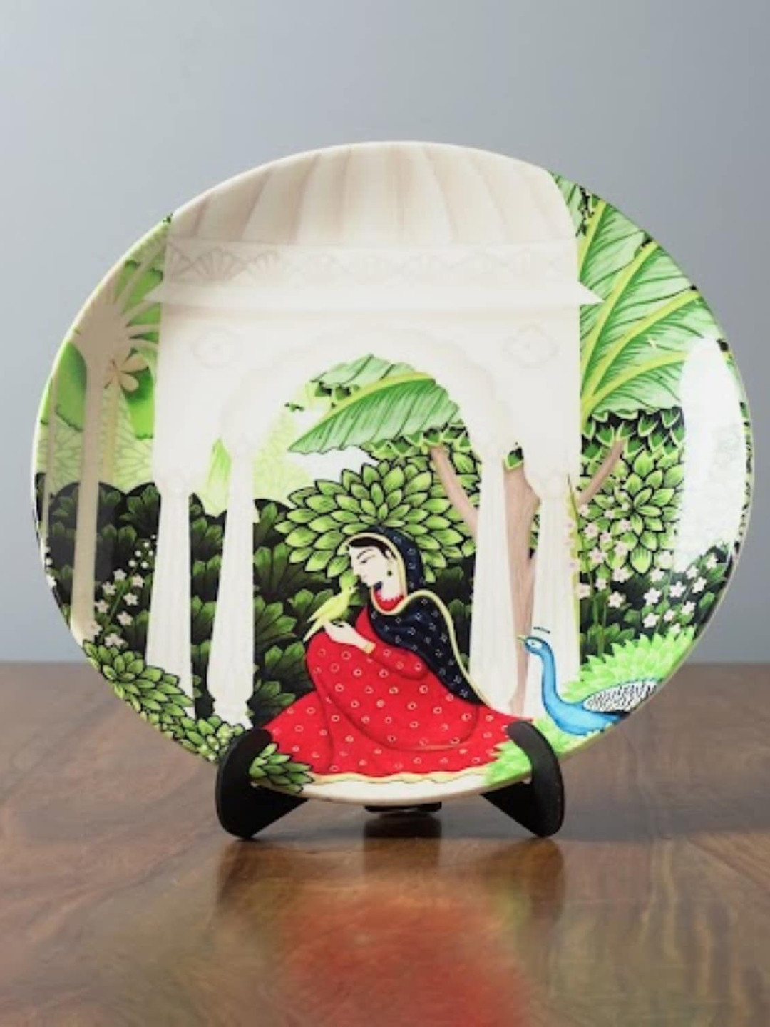 The Decor Mart Mughal Garden Ceramic Ethnic Motifs Glossy Hanging Hall Wall Plates-10.2In