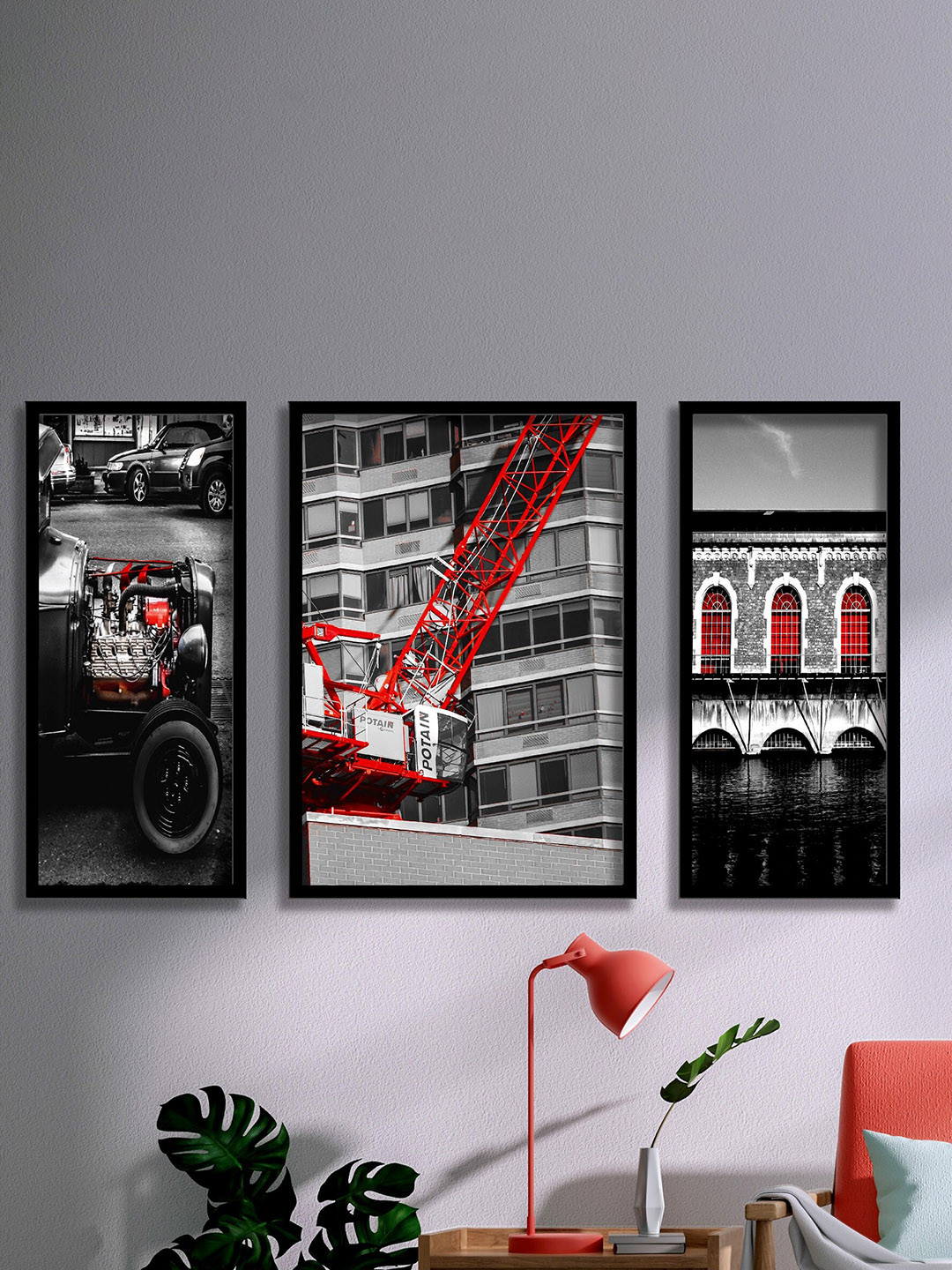 SAF Crane MDF 3 Piece Wall Rectangle Paintings Wall Art
