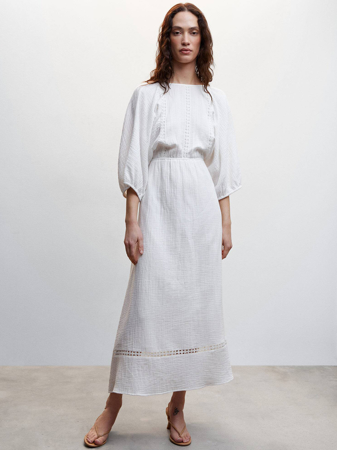 MANGO Styled Back Puff Sleeve A-Line Midi Dress