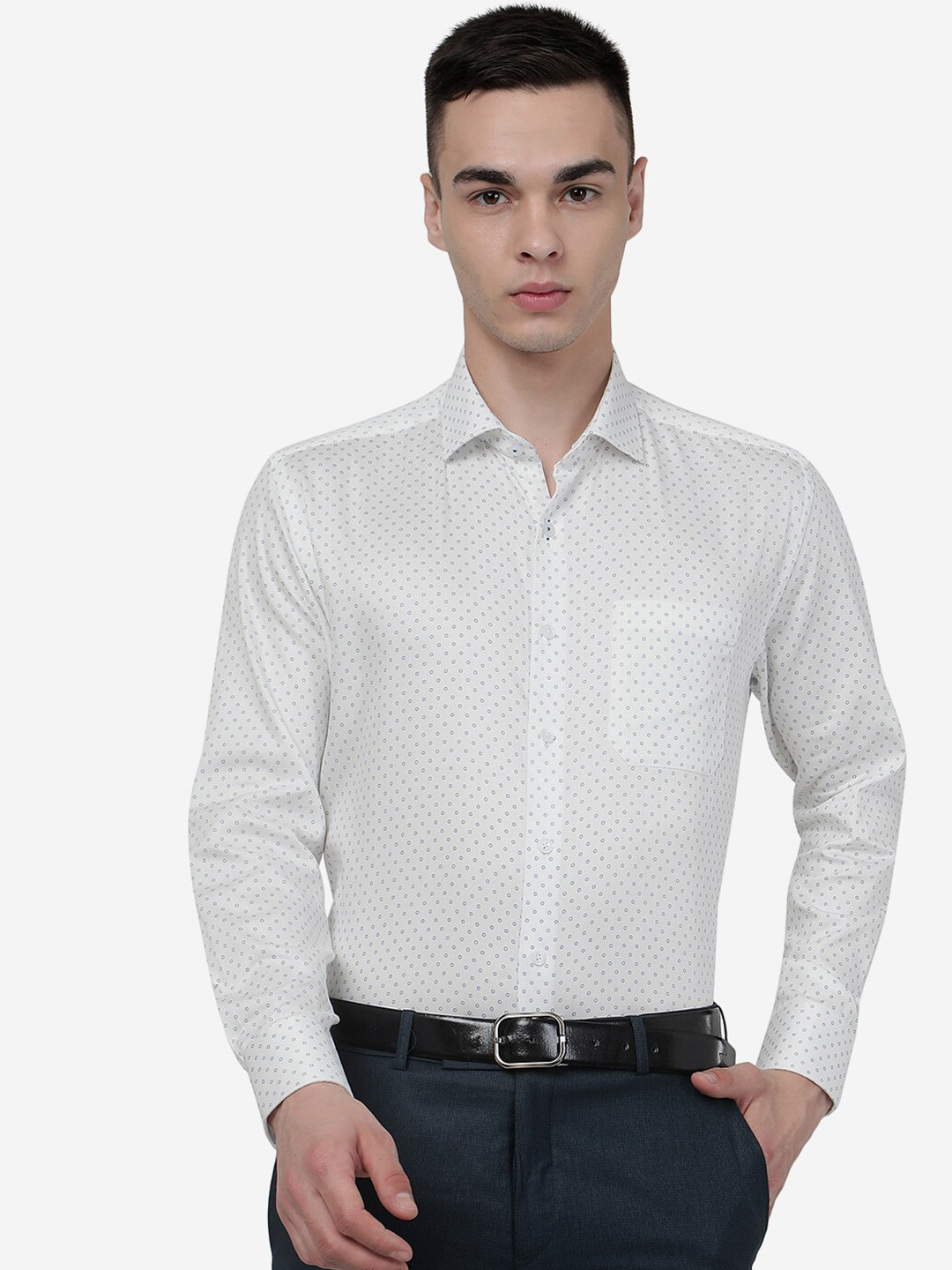 JADE BLUE Micro Ditsy Printed Formal Pure Cotton Shirt