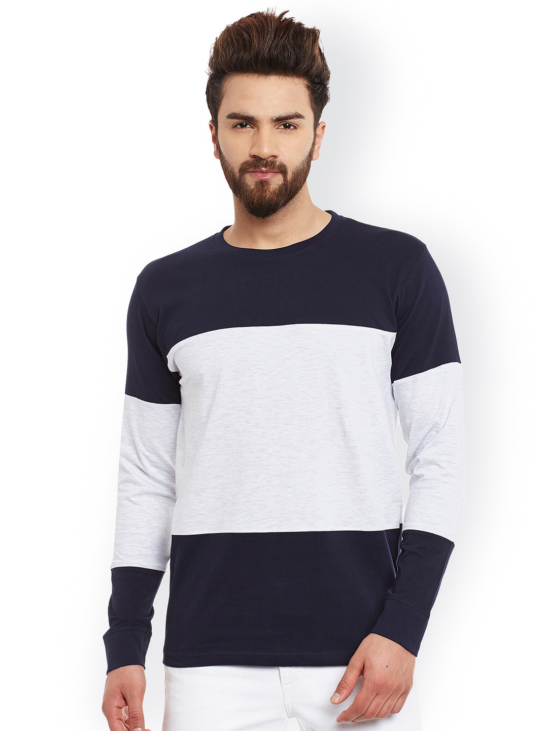 The Dry State Men White Colourblocked Round Neck T-shirt