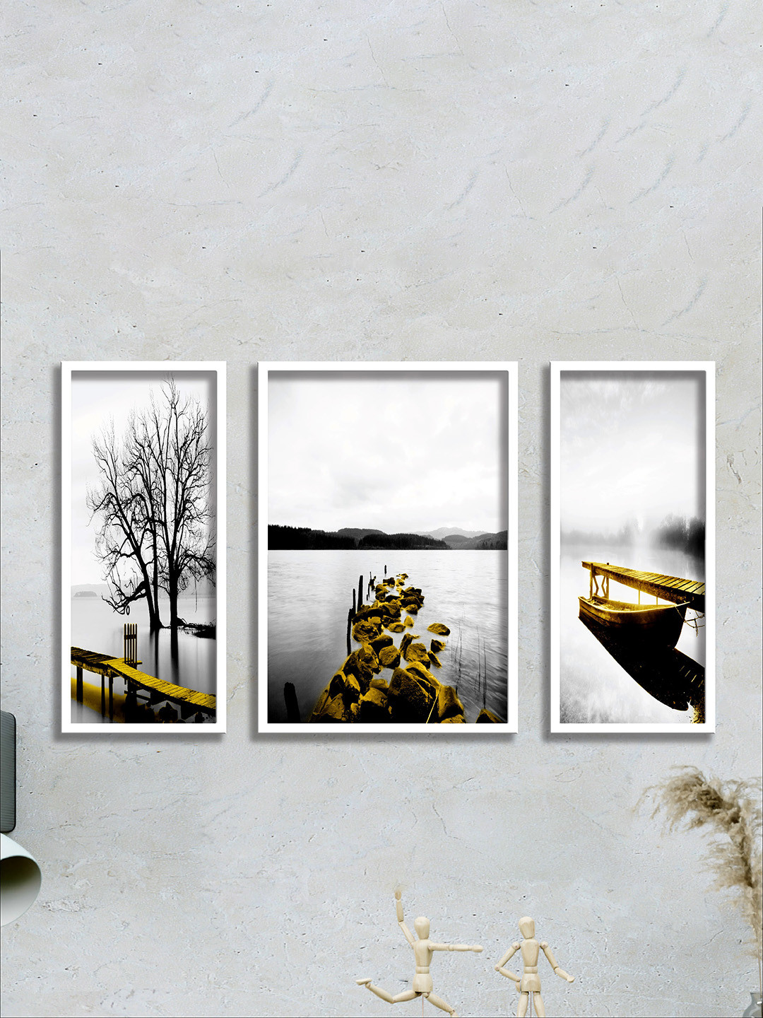 SAF White Paper 3 Pcs Wall Living Room Rectangle Potrait Paintings Wall Art -21 x 19.5In