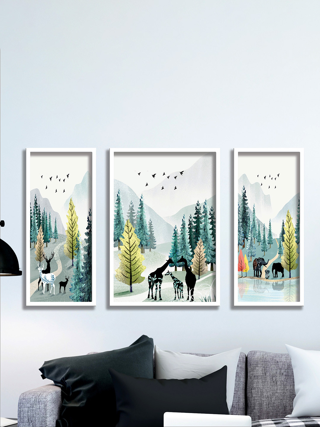 SAF White Wood 3 Pcs Wall Living Room Rectangle Potrait Paintings Wall Art -21 x 19.5In