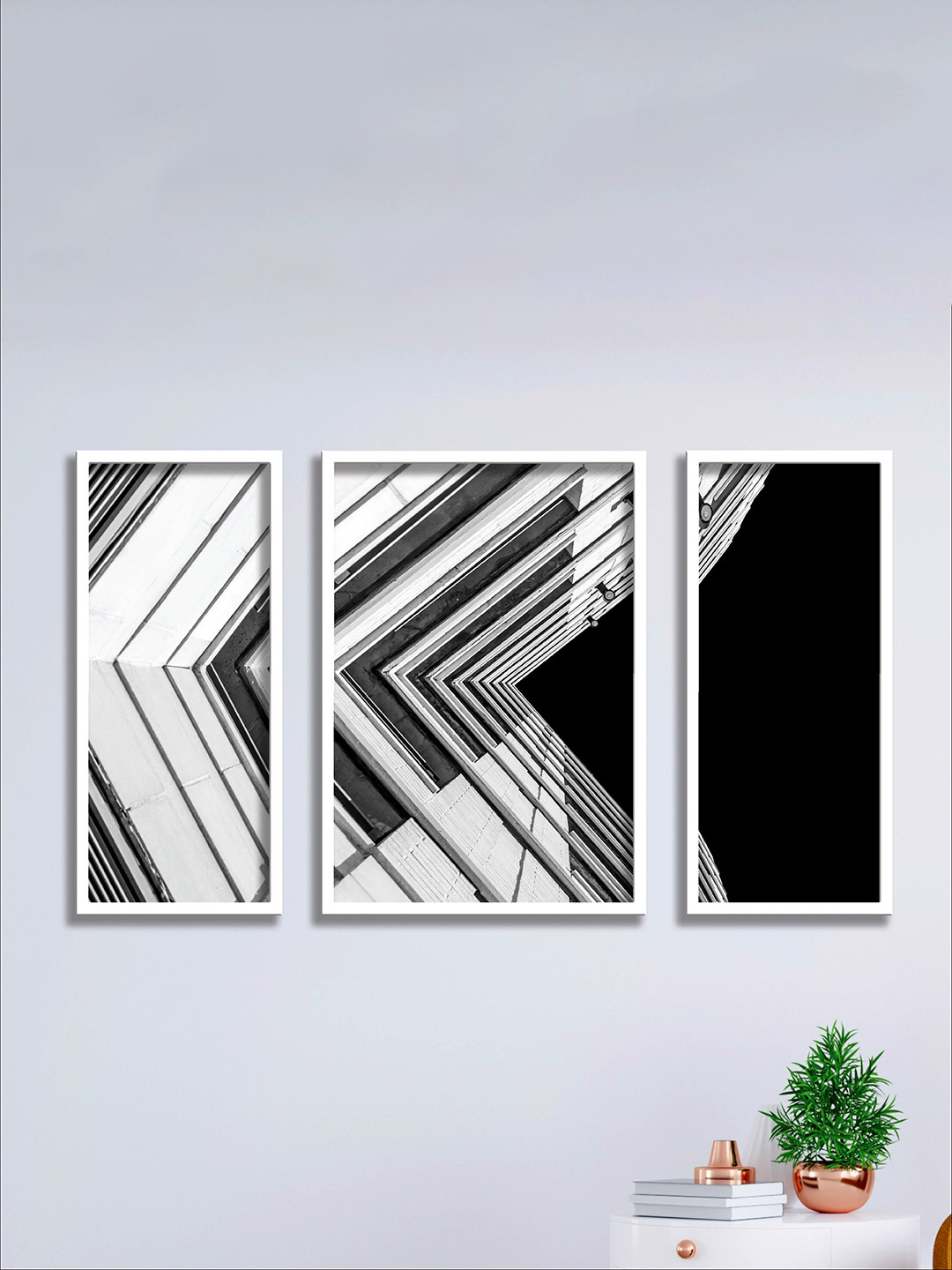 SAF White & Black 3 Pieces Asthetic Painted UV Coating Wall Art