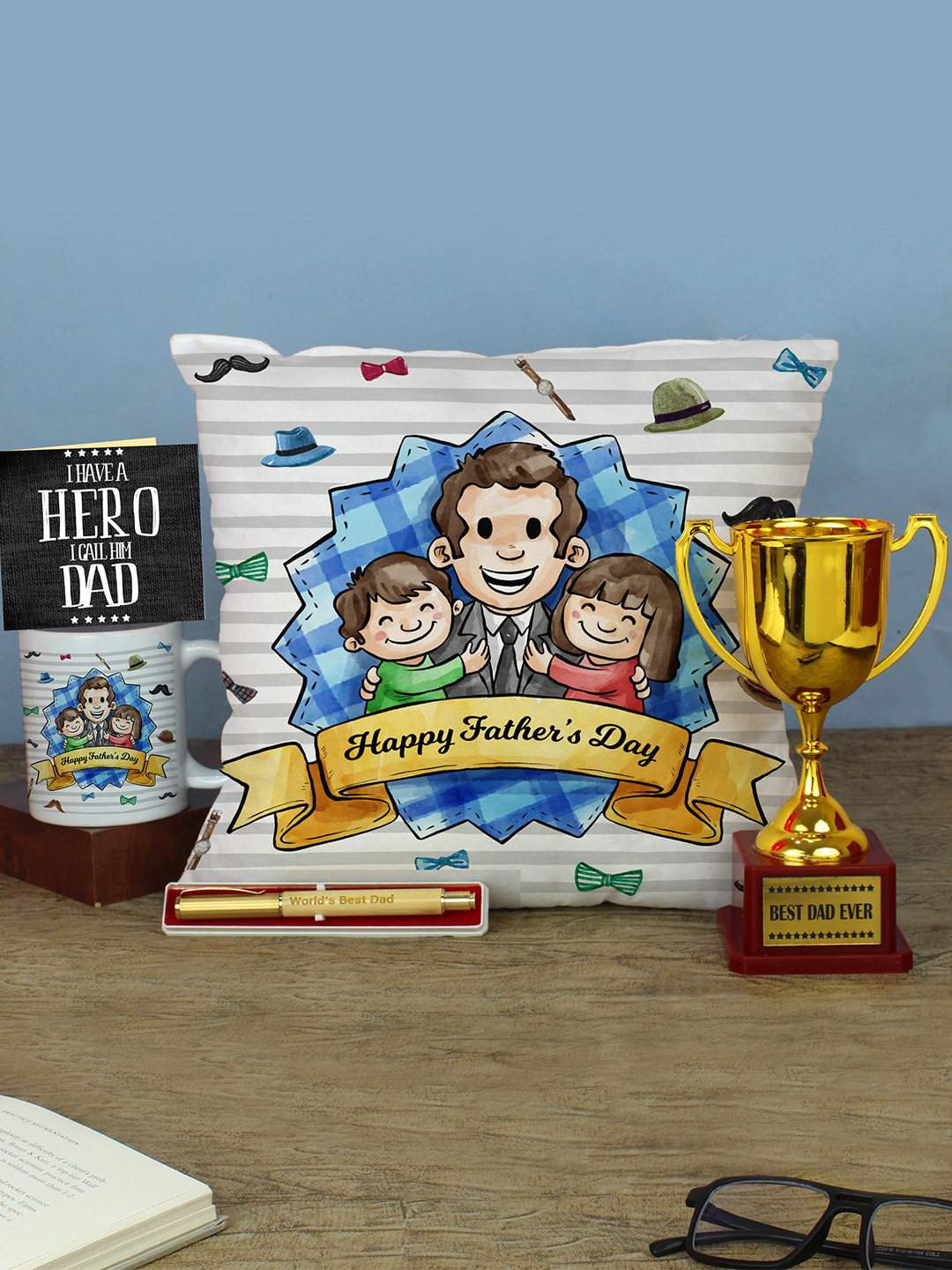 TIED RIBBONS White & Blue 5-Pieces Printed Fathers Day Gift Set