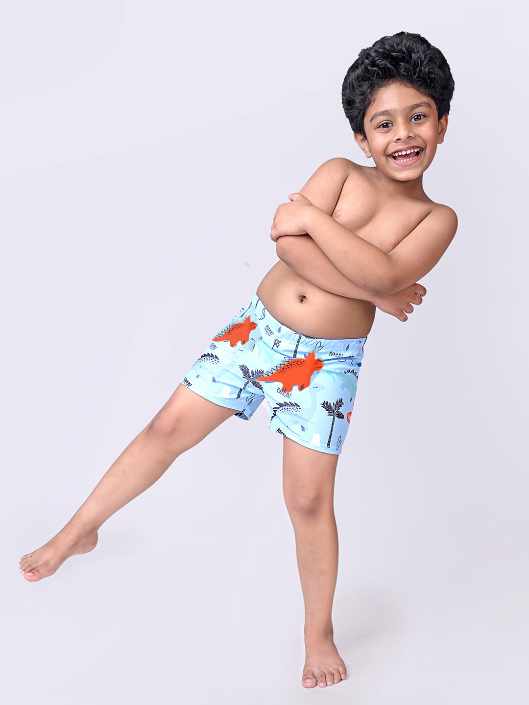 Yellow Bee Boys All Over Dino Printed Mid-Rise Swim Bottom