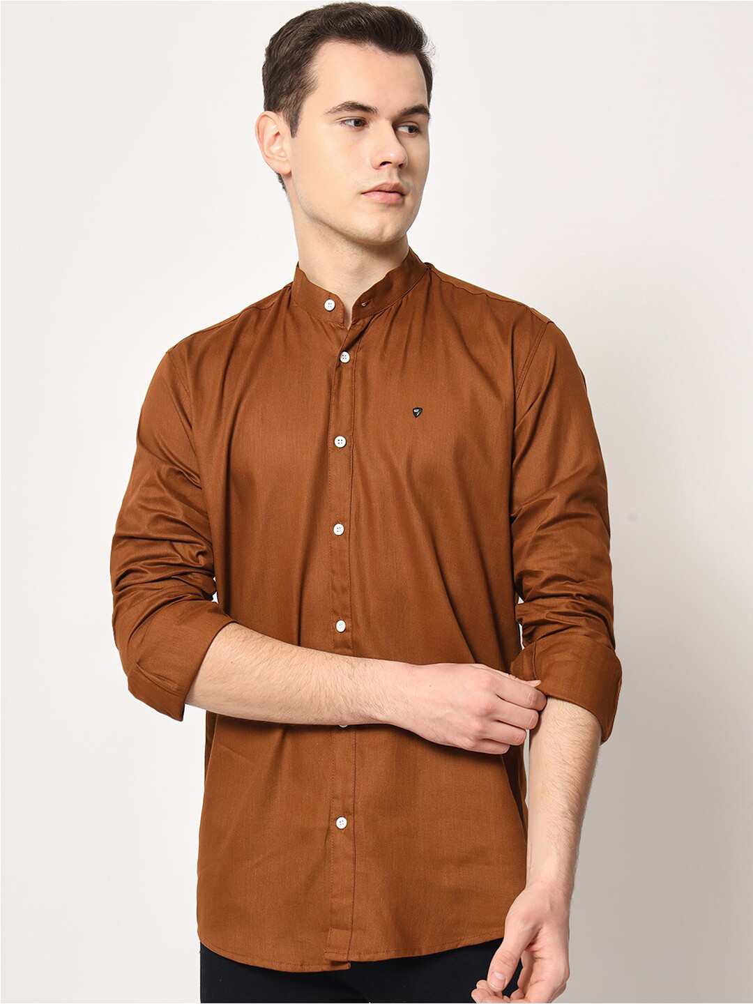 SURHI Mandarin Collar Smart Fit Twill Cotton Casual Shirt