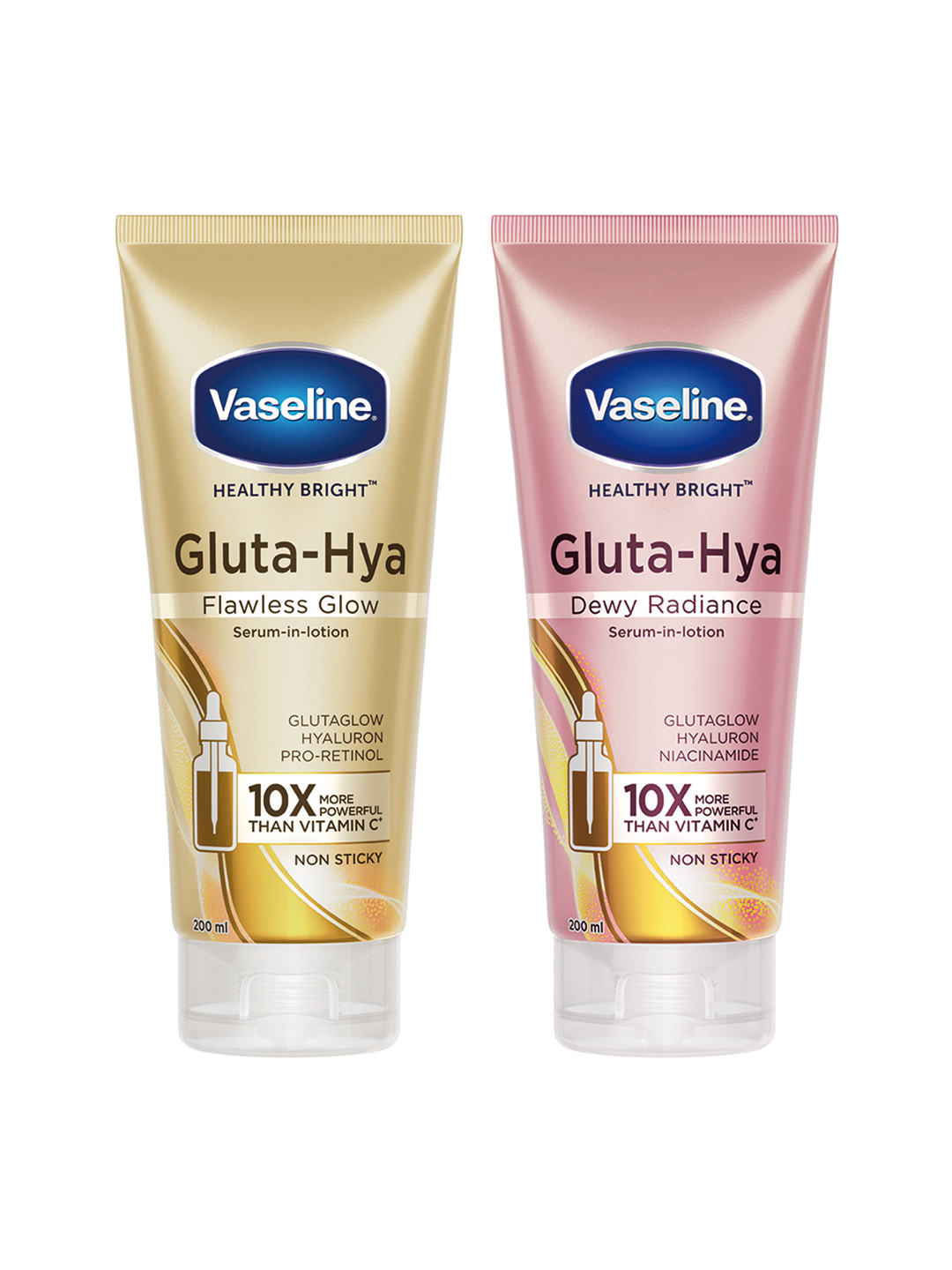 Vaseline Set Of 2 Gluta Hya Serum-in-Lotion - Dewy Radiance & Flawless Glow - 200ml Each