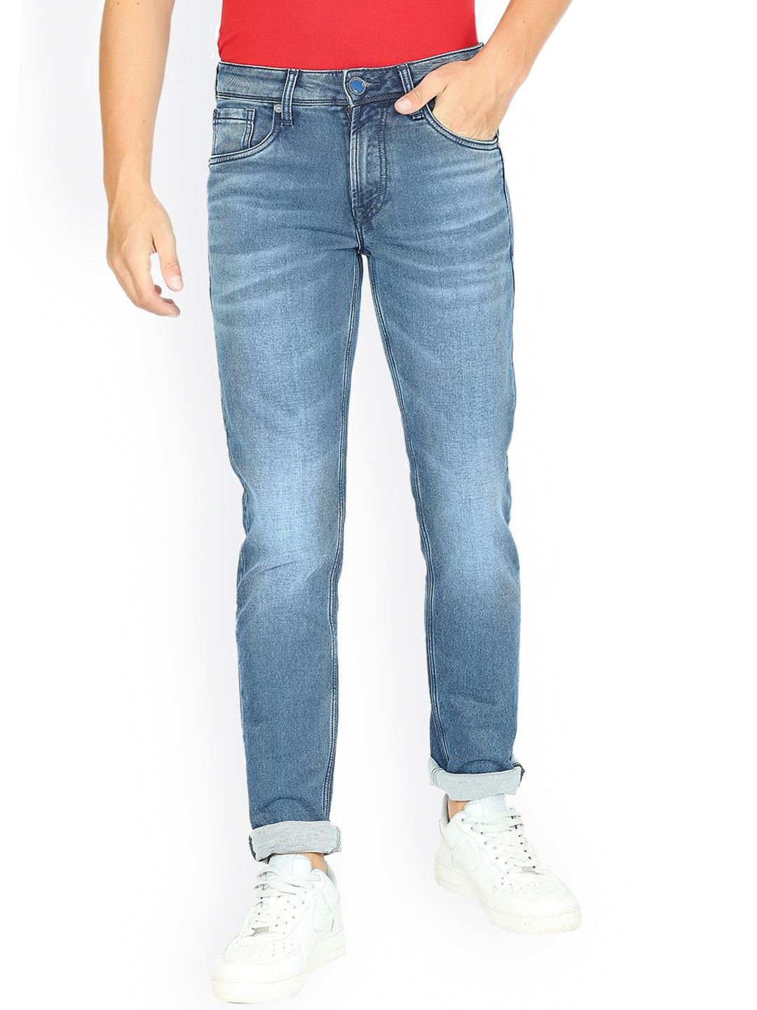 Lawman pg3 Men Blue Slim Fit Low Distress Light Fade Colourblocked Jeans