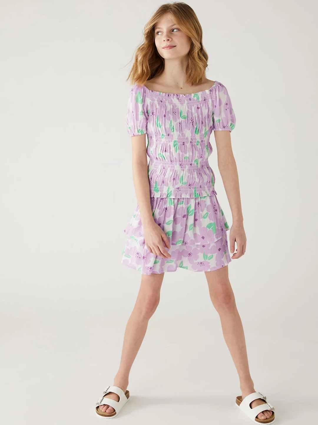 Marks & Spencer Girls Floral Printed A-Line Tiered Skirt